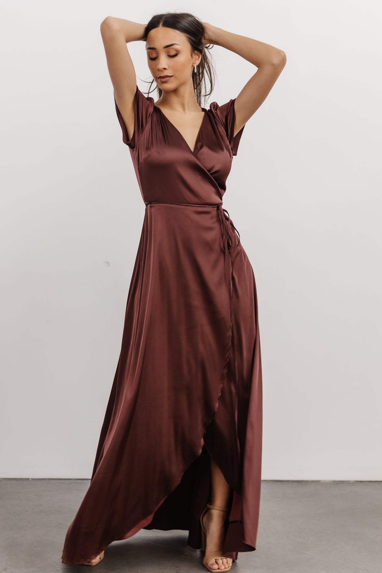 Krystal Satin Wrap Gown | Dark Clove