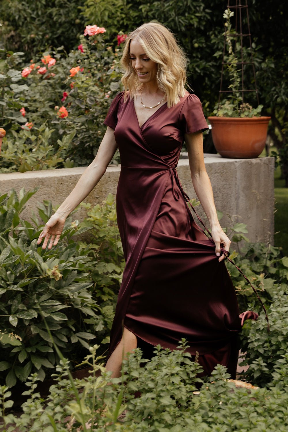 Krystal Satin Wrap Gown | Dark Clove