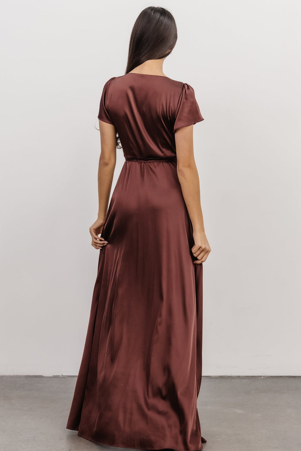 Krystal Satin Wrap Gown | Dark Clove