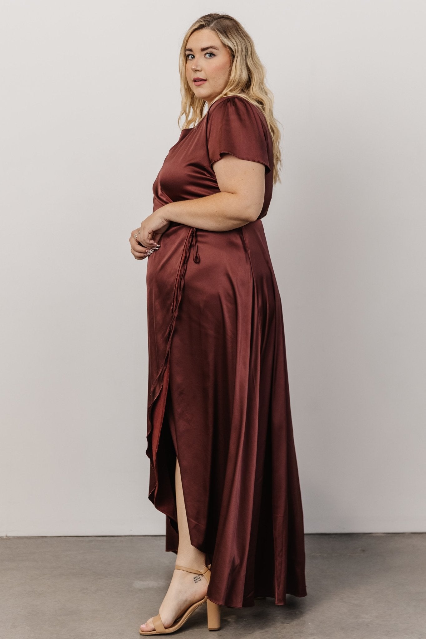 Krystal Satin Wrap Gown | Dark Clove