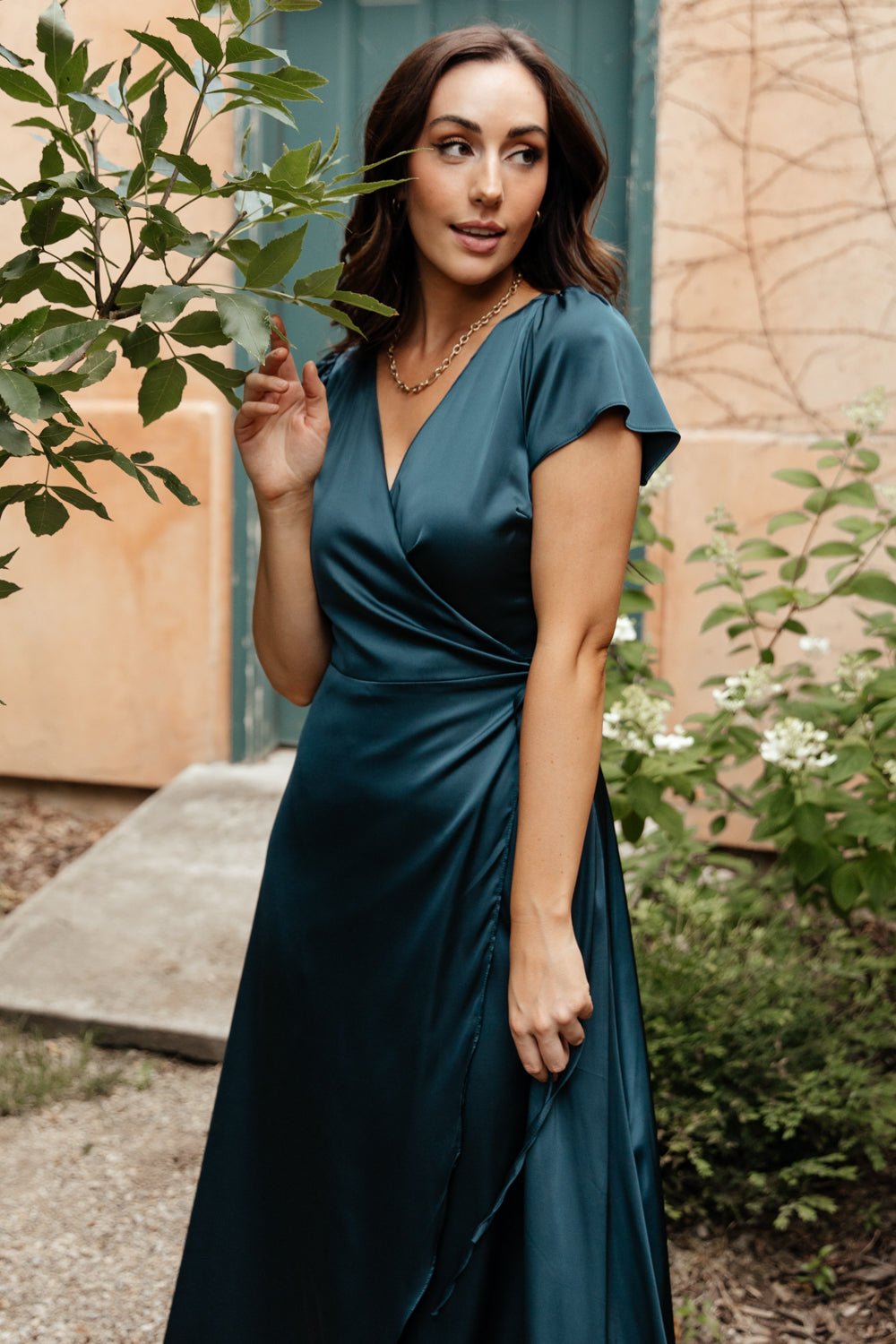 Krystal Satin Wrap Gown | Deep Blue