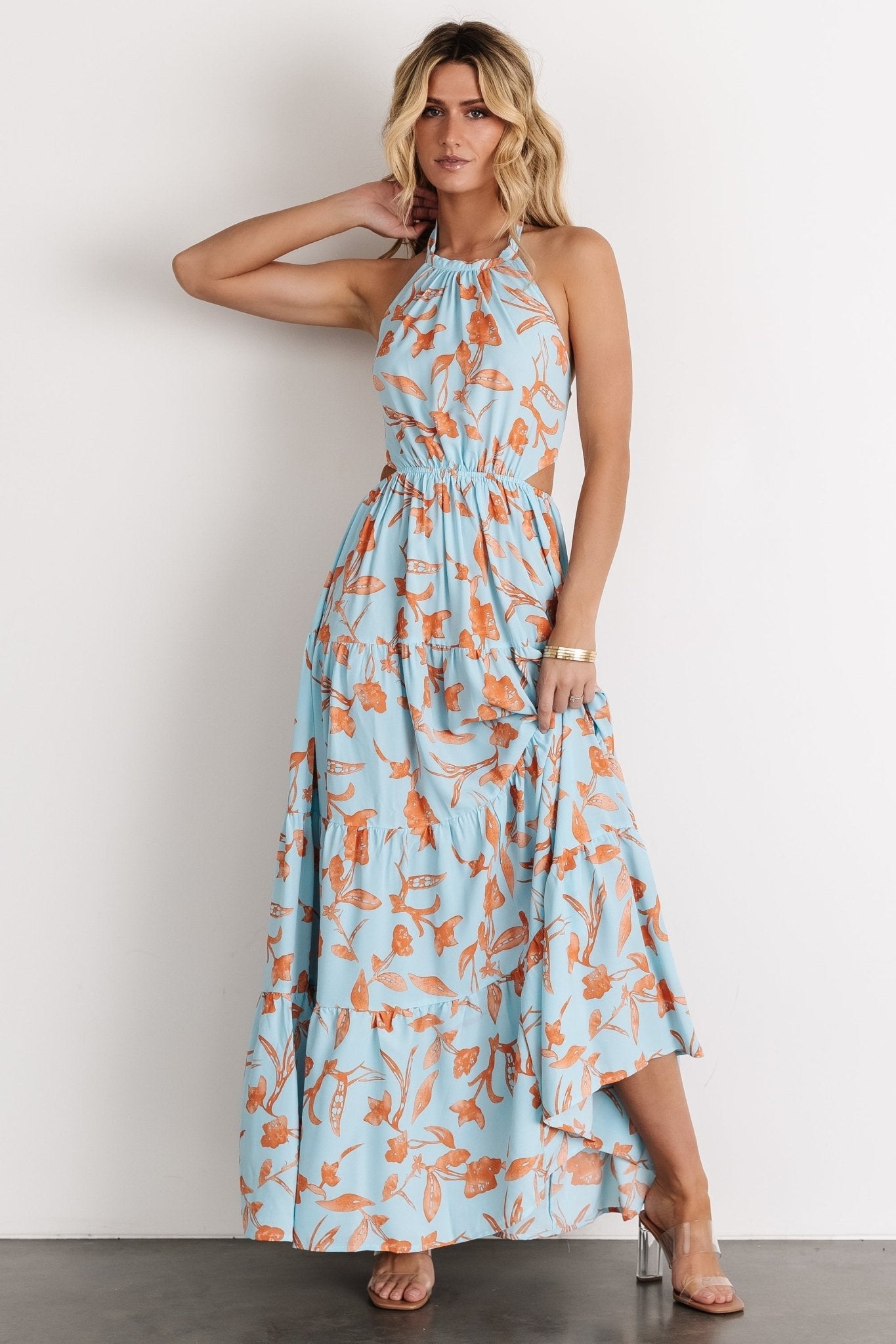 Laie Back Tie Maxi Dress | Blue + Orange