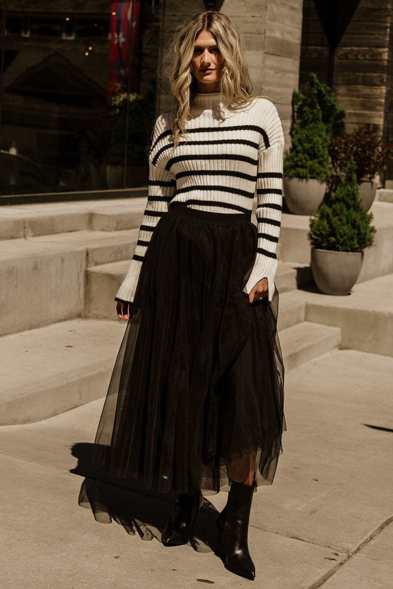 Landell Striped Sweater | Ivory + Black
