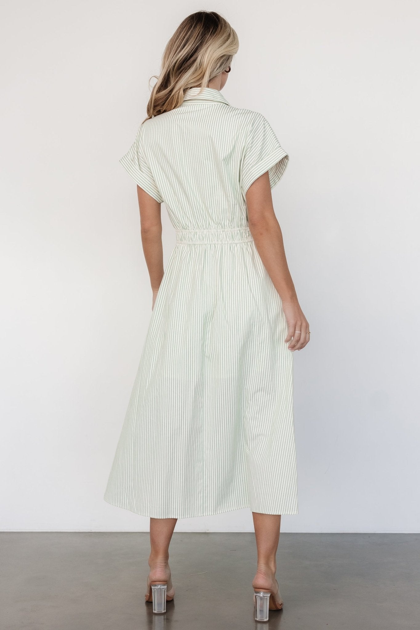 Larah Button Dress | Sage Stripe