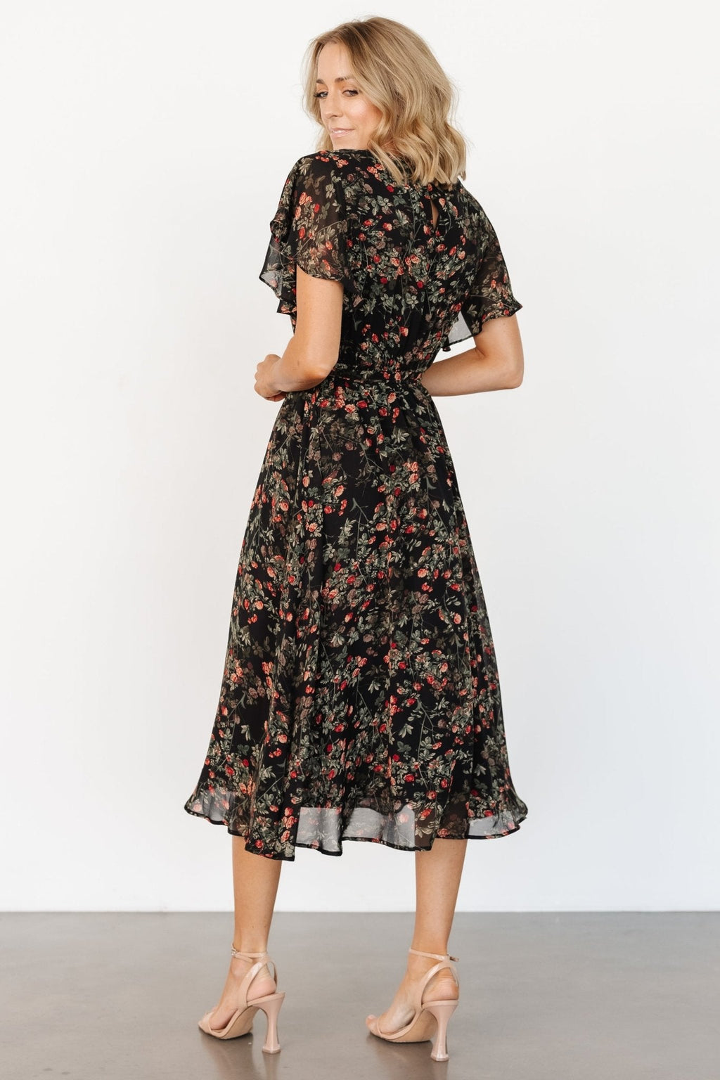 Laurel Midi Dress | Black + Red Floral