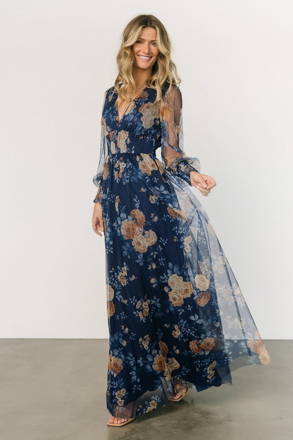 Layla Tulle Maxi Dress | Blue + Golden Floral
