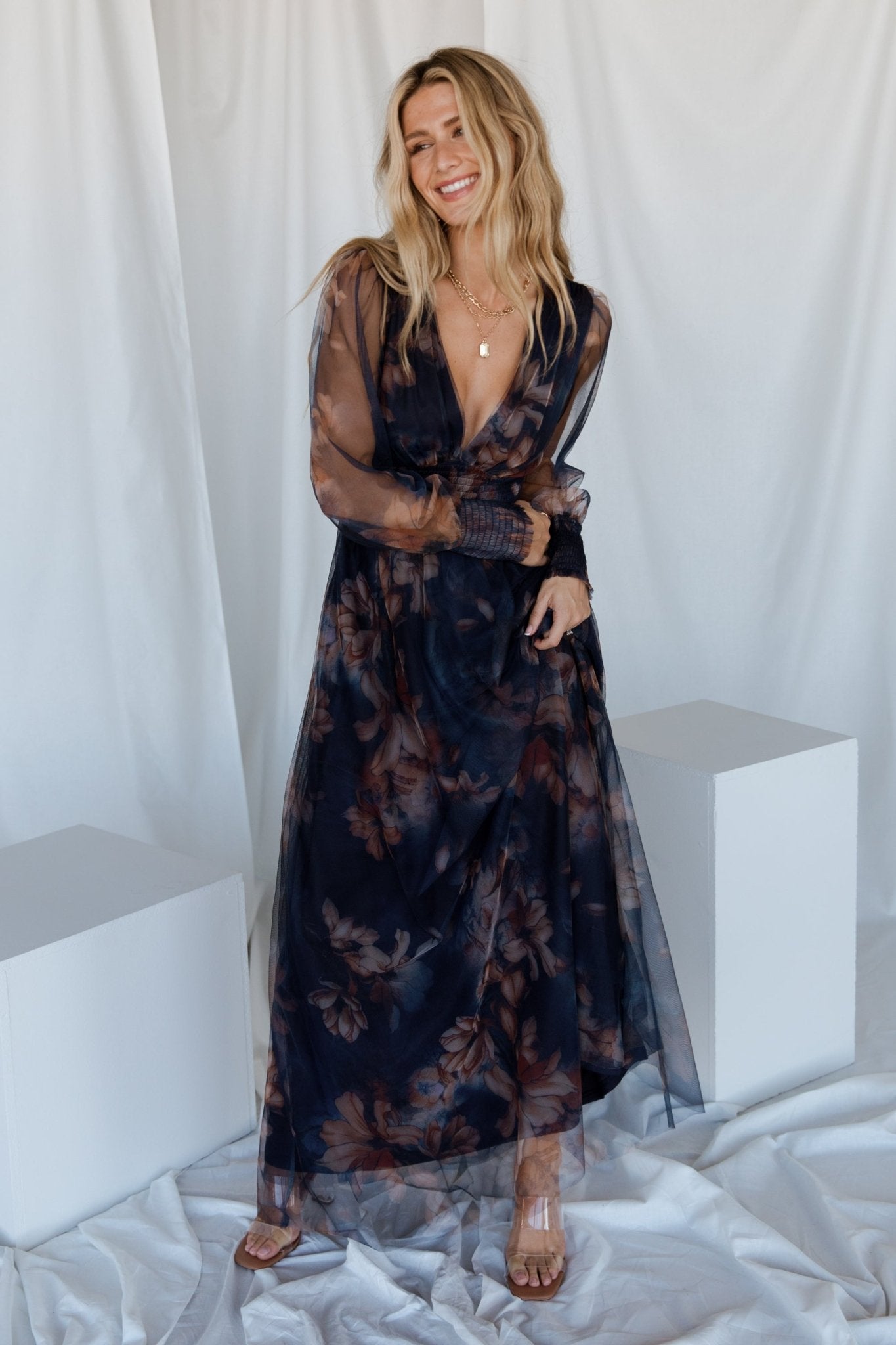 Layla Tulle Maxi Dress | Dark Blue Floral