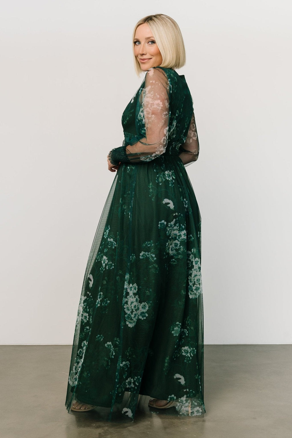 Layla Tulle Maxi Dress | Dark Green Multi