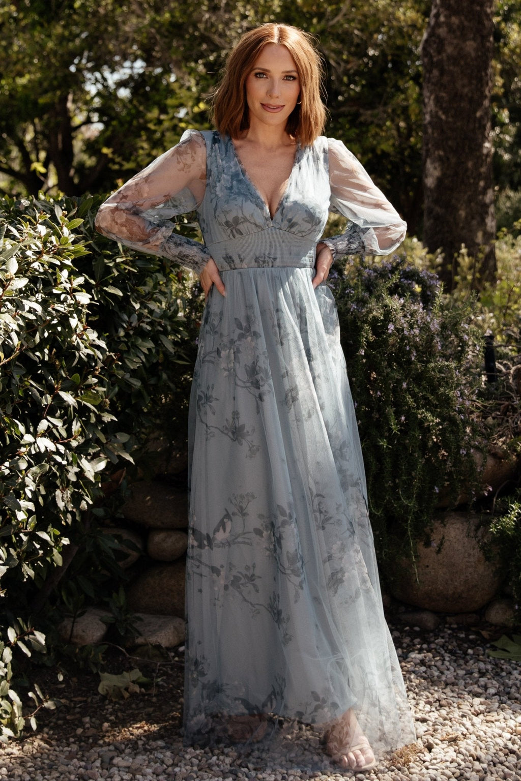 Layla Tulle Maxi Dress | Dusty Blue Floral