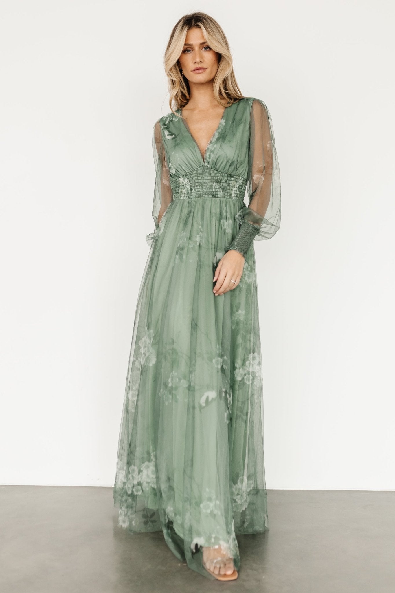 Layla Tulle Maxi Dress | Dusty Green Floral