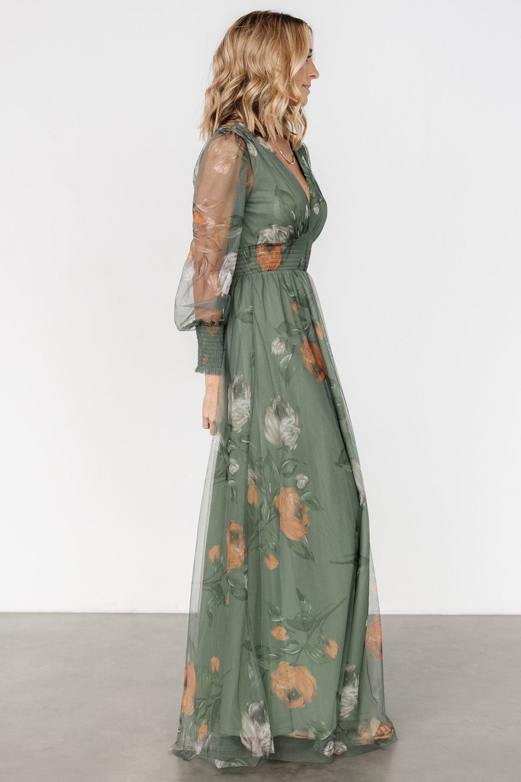 Layla Tulle Maxi Dress | Dusty Olive Floral