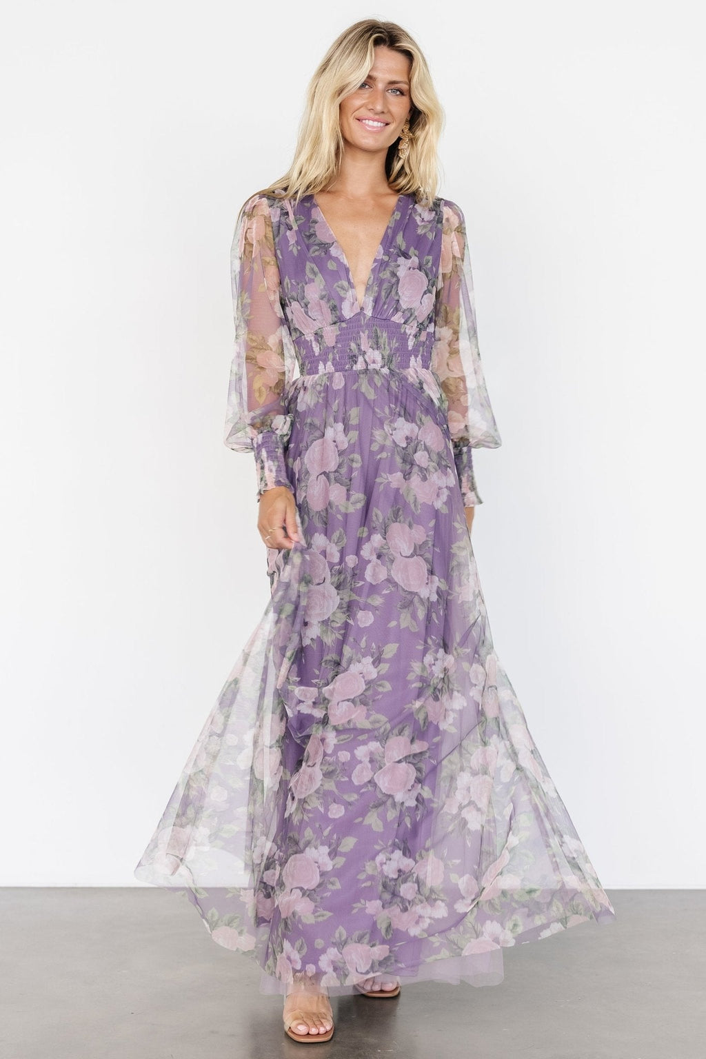 Layla Tulle Maxi Dress | Lavender + Blush Floral