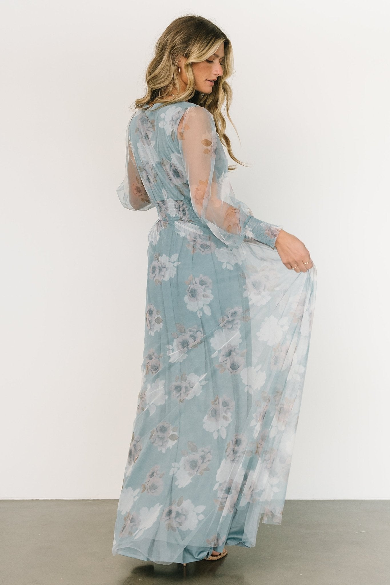 Layla Tulle Maxi Dress | Light Blue Floral