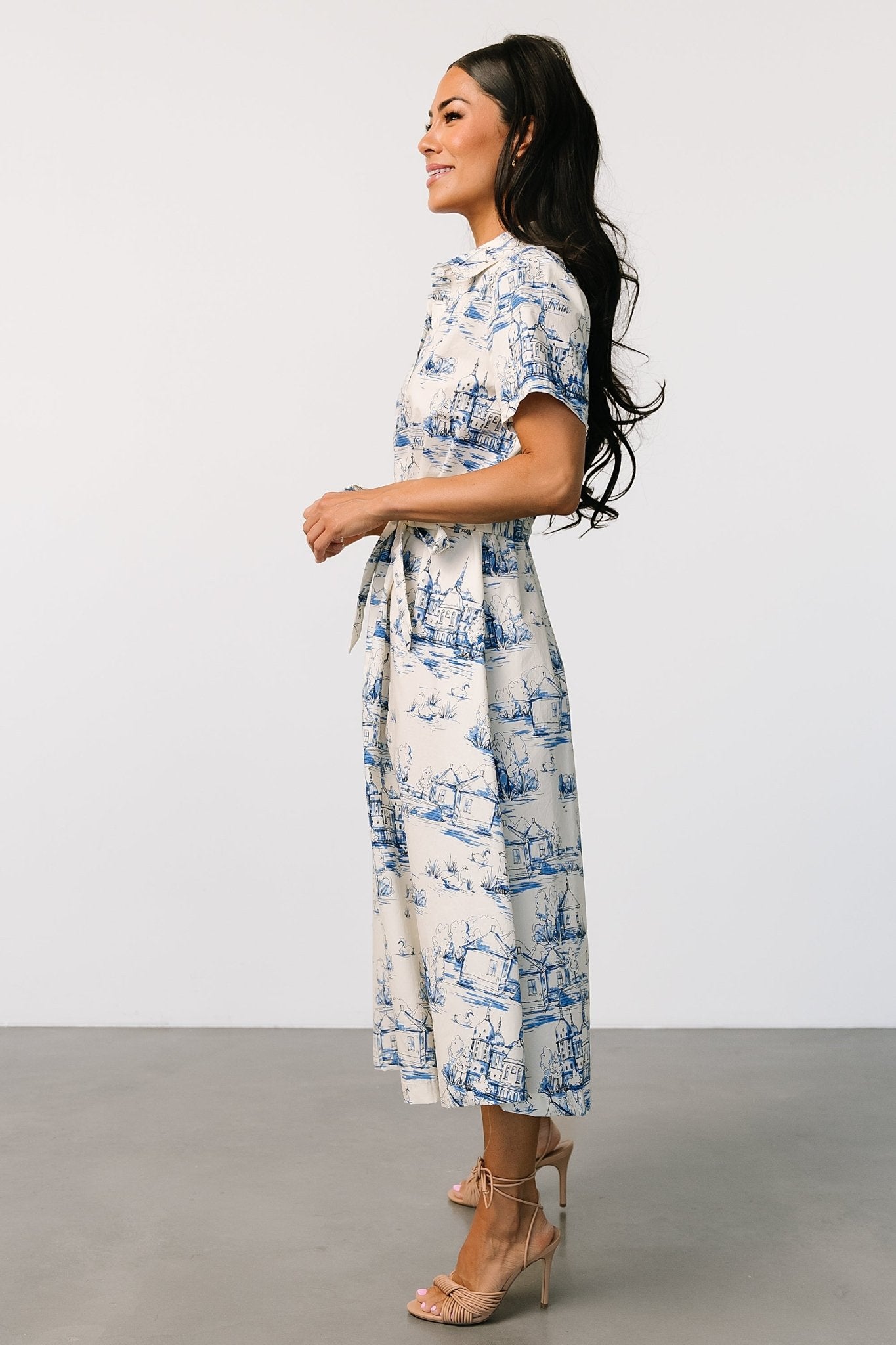 Layne Midi Dress | Cream + Blue