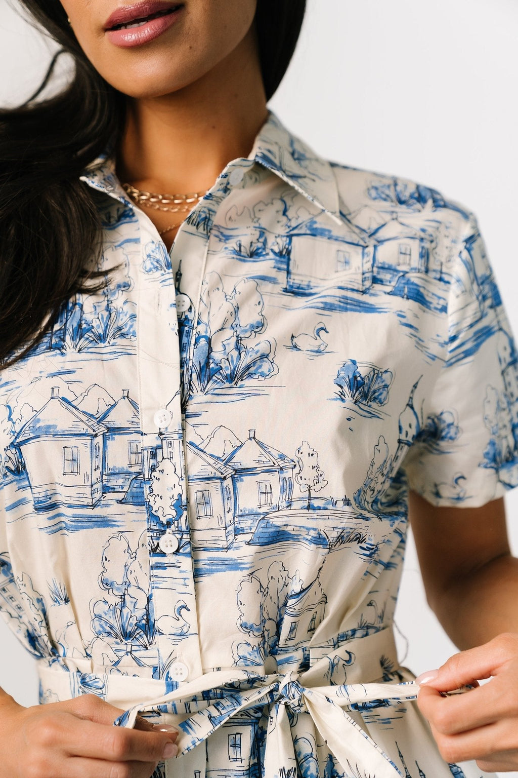 Layne Midi Dress | Cream + Blue