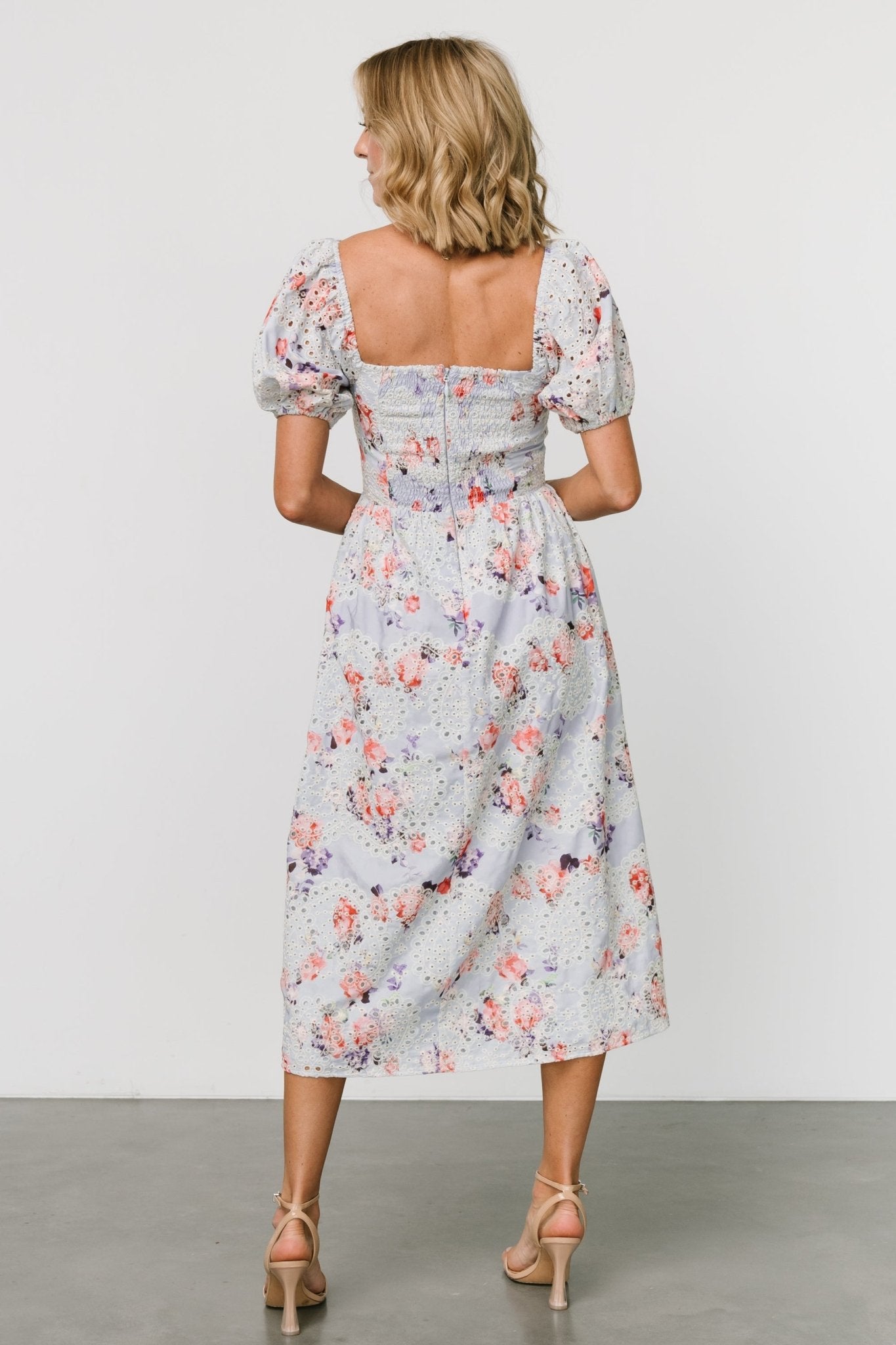 Leila Eyelet Midi Dress | Light Blue Floral