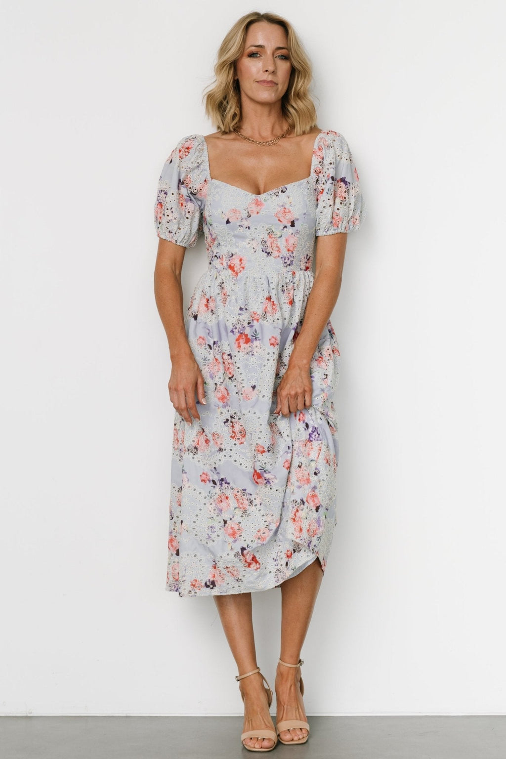Leila Eyelet Midi Dress | Light Blue Floral