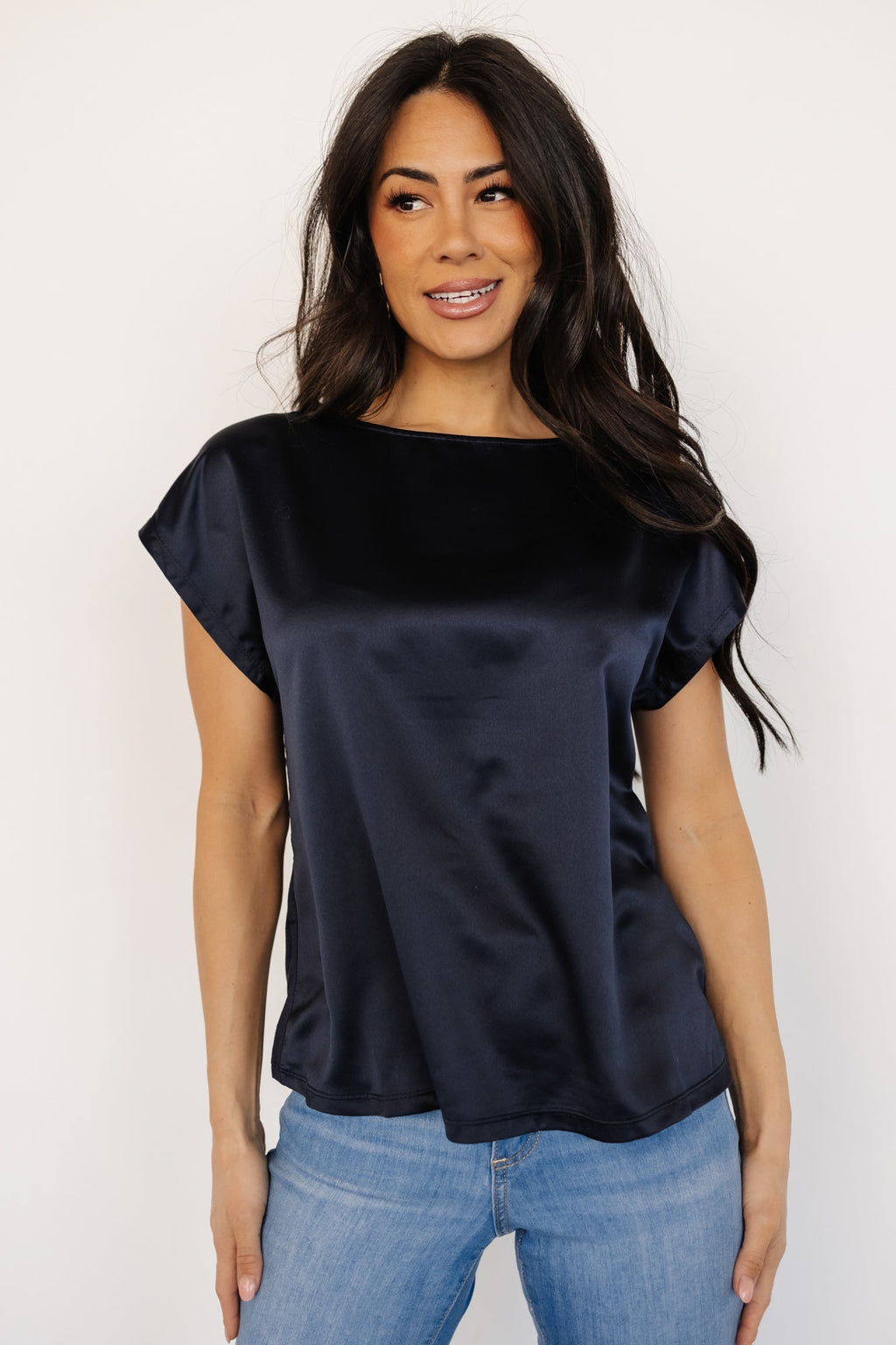 Leonie Satin Top | Navy