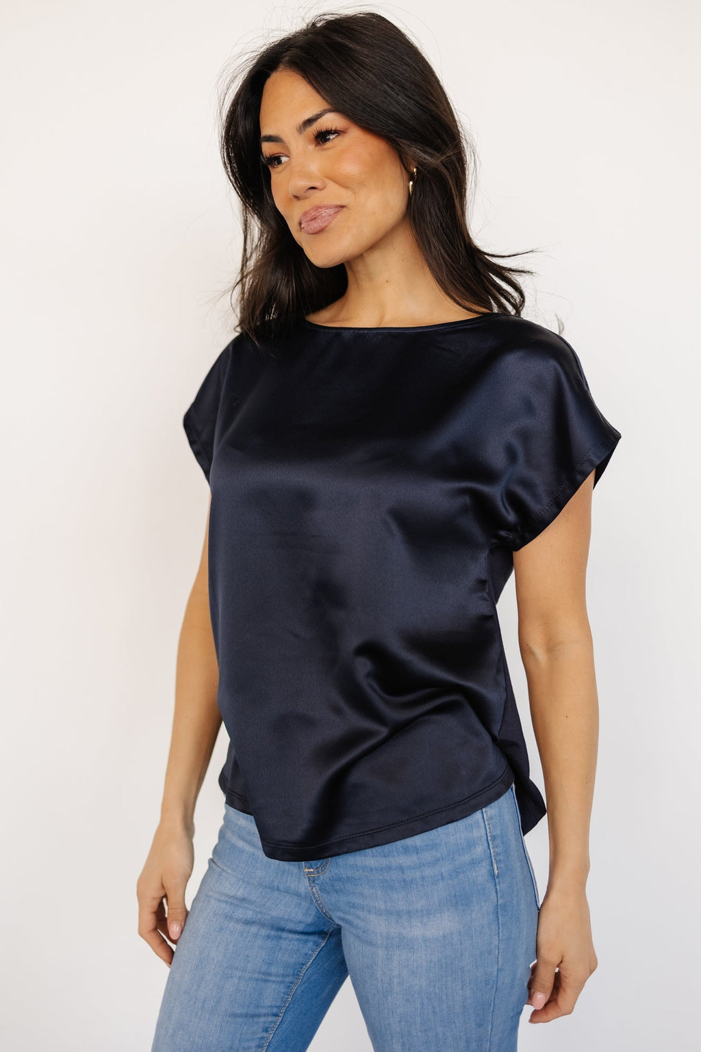 Leonie Satin Top | Navy