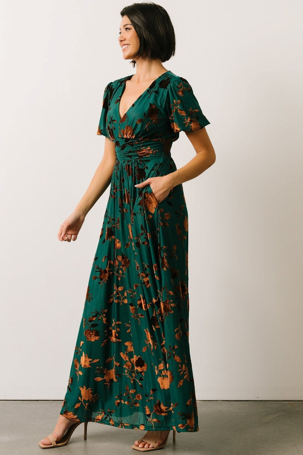 Leslie Velvet Maxi Dress | Bronze + Jade
