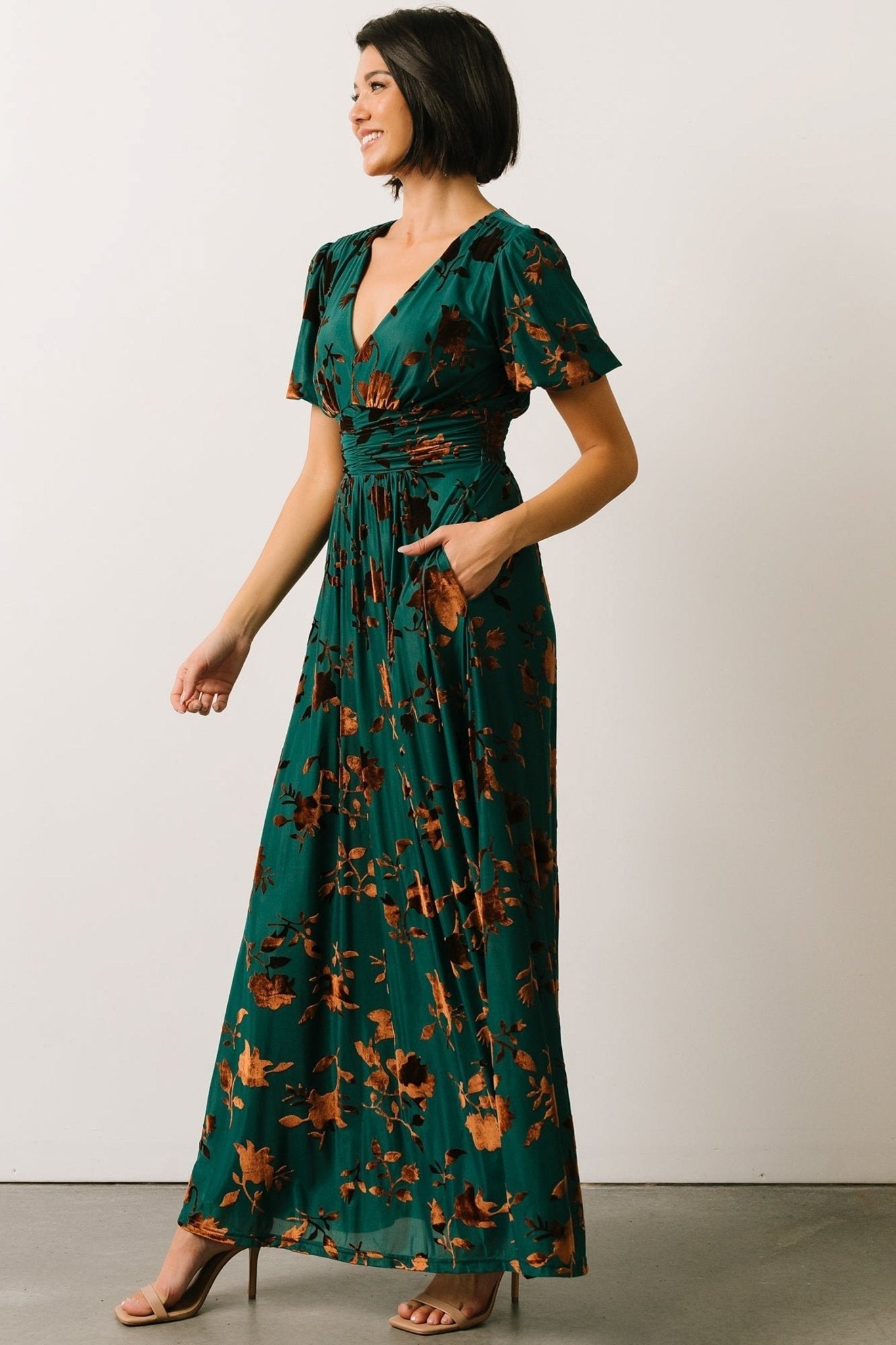 Leslie Velvet Maxi Dress | Bronze + Jade
