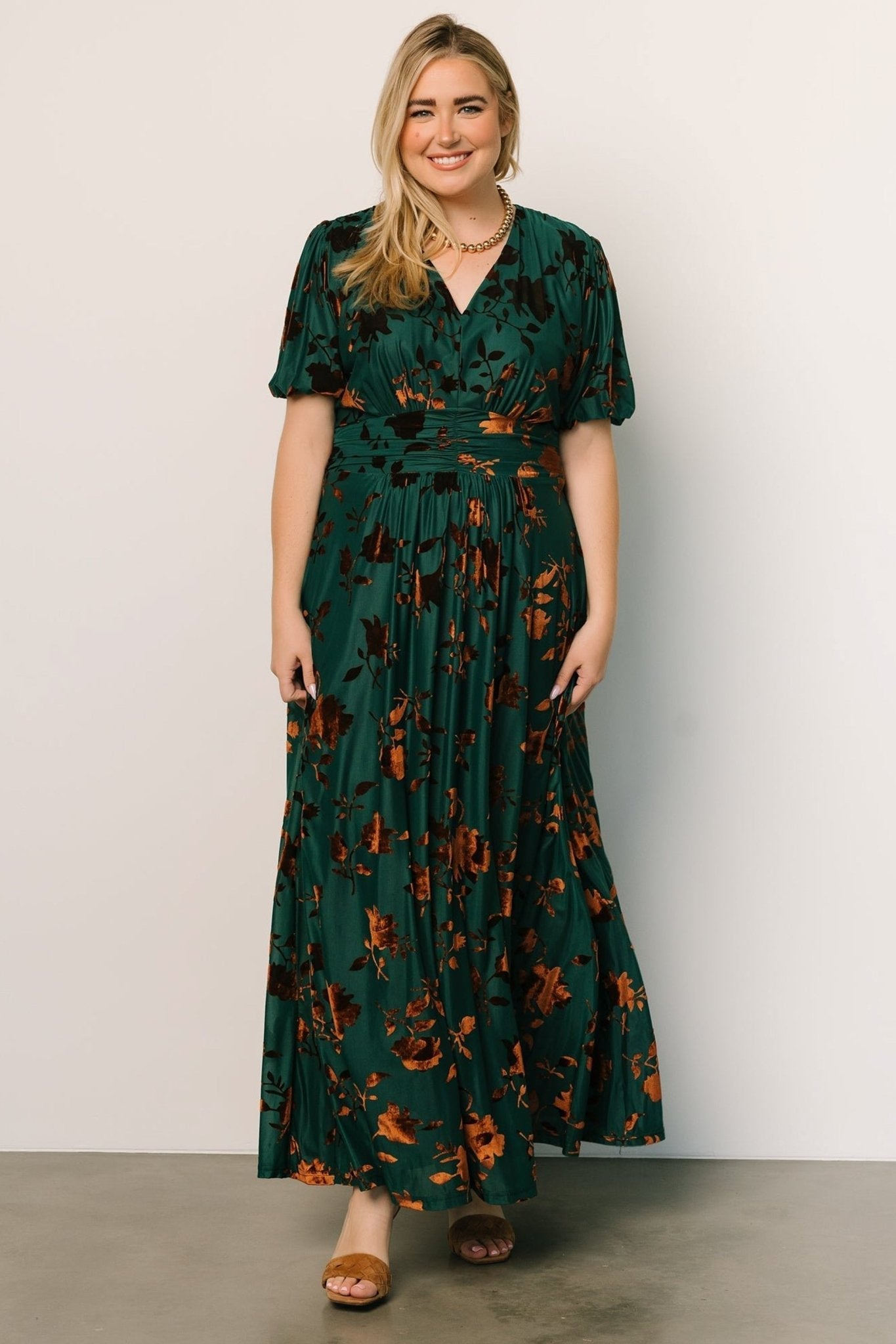 Leslie Velvet Maxi Dress | Bronze + Jade