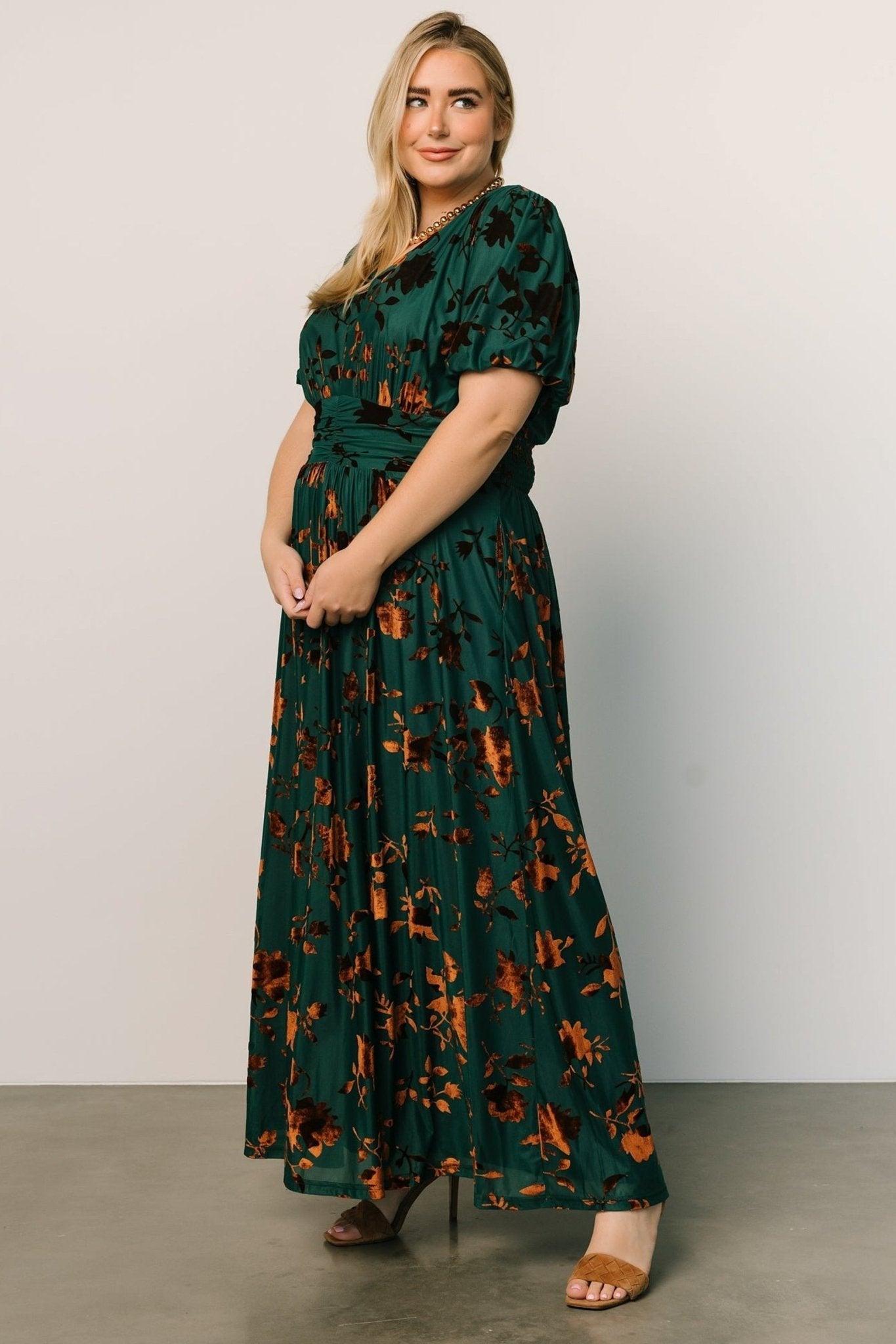 Leslie Velvet Maxi Dress | Bronze + Jade
