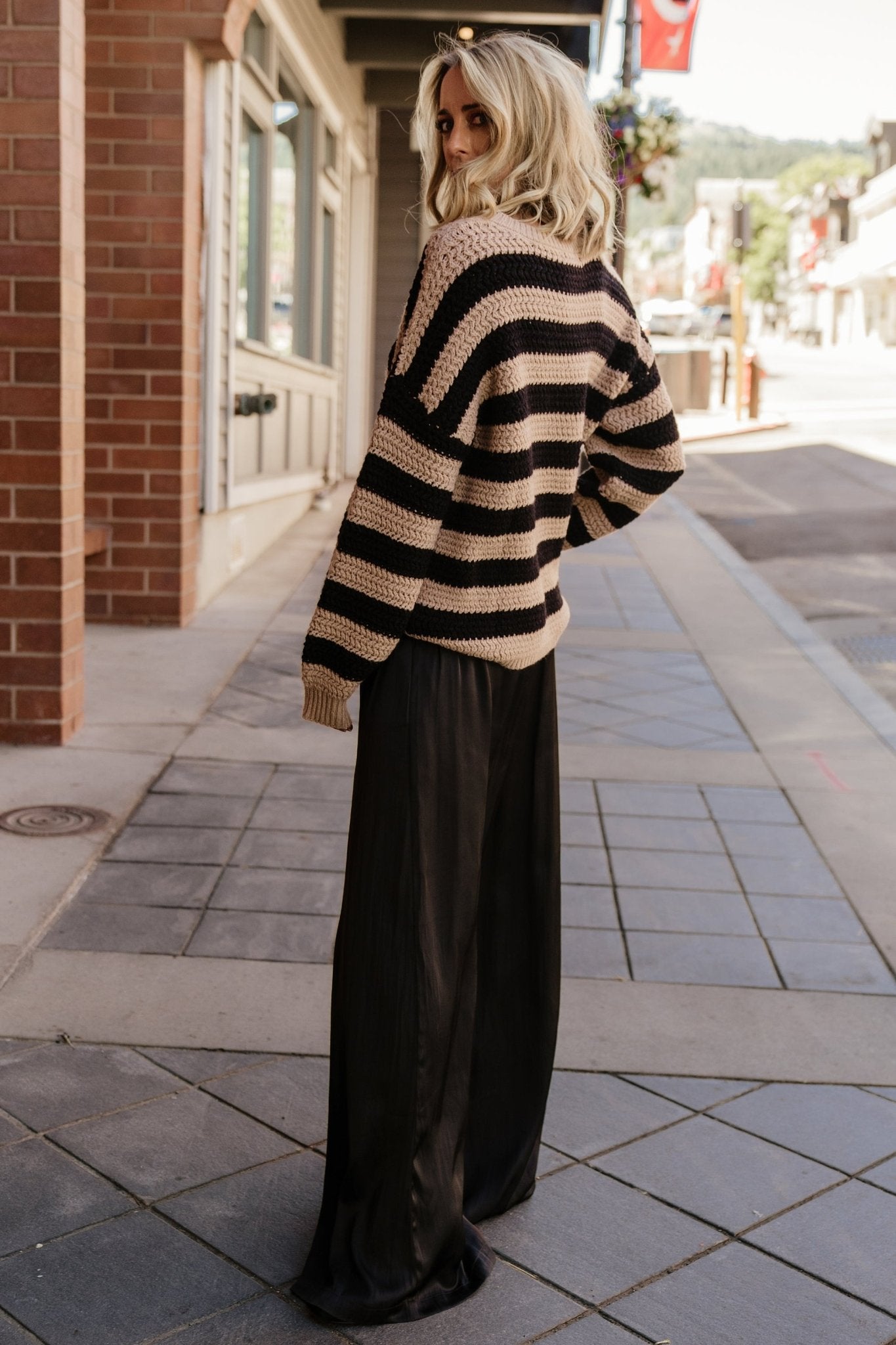 Liam Chunky Knit Sweater | Tan + Black