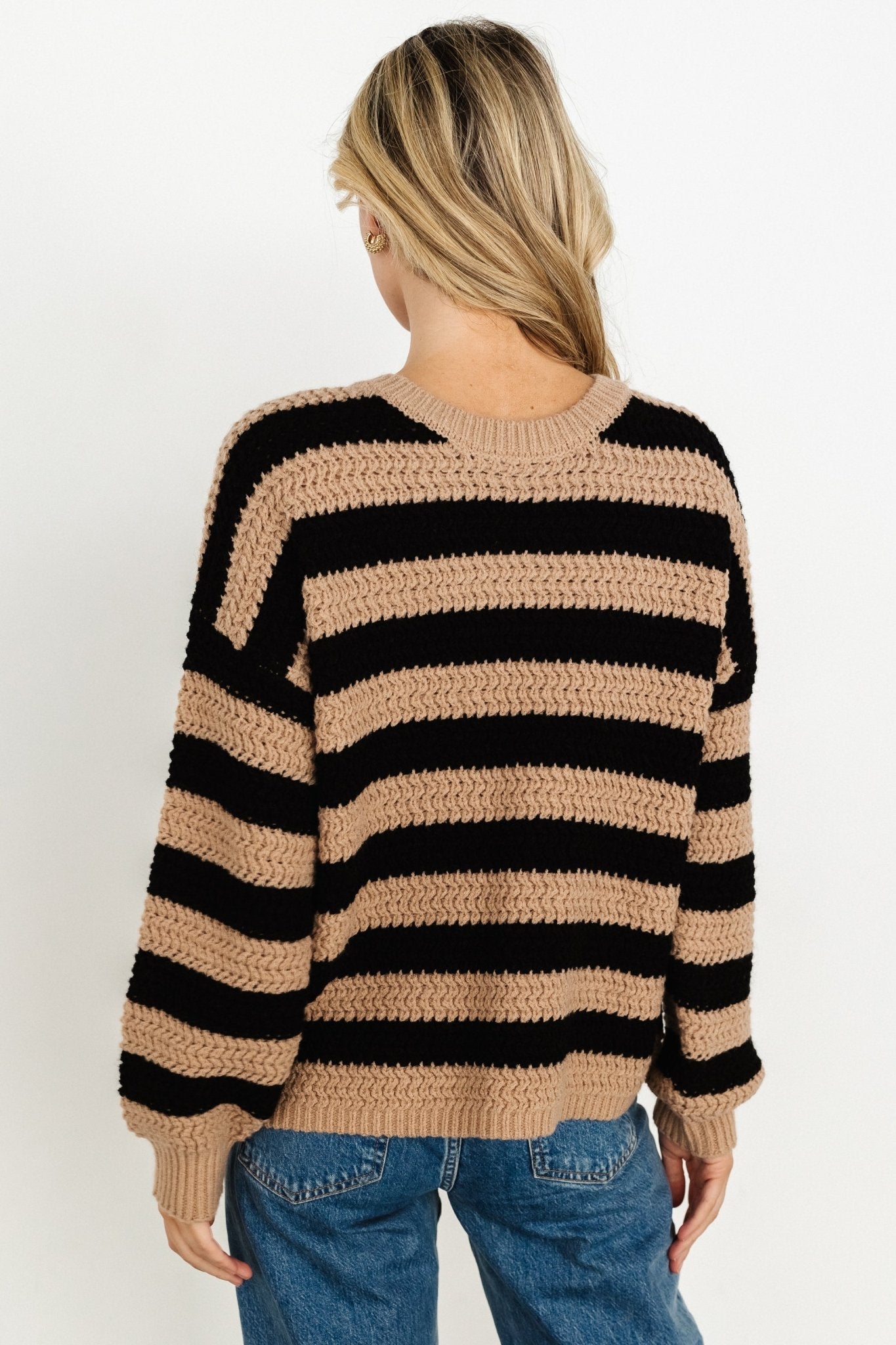 Liam Chunky Knit Sweater | Tan + Black