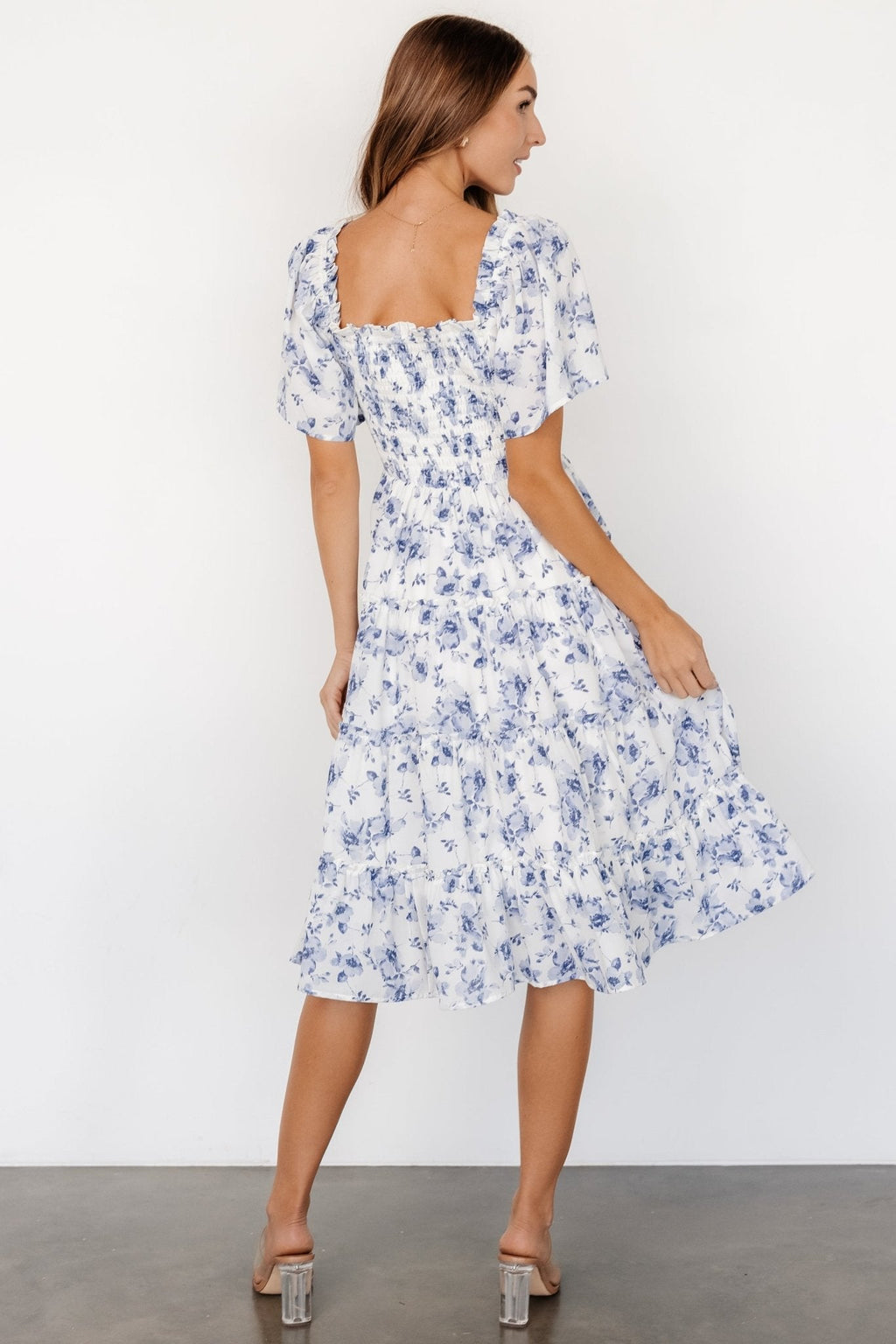 Lilla Tiered Midi Dress | Off-White + Blue Floral