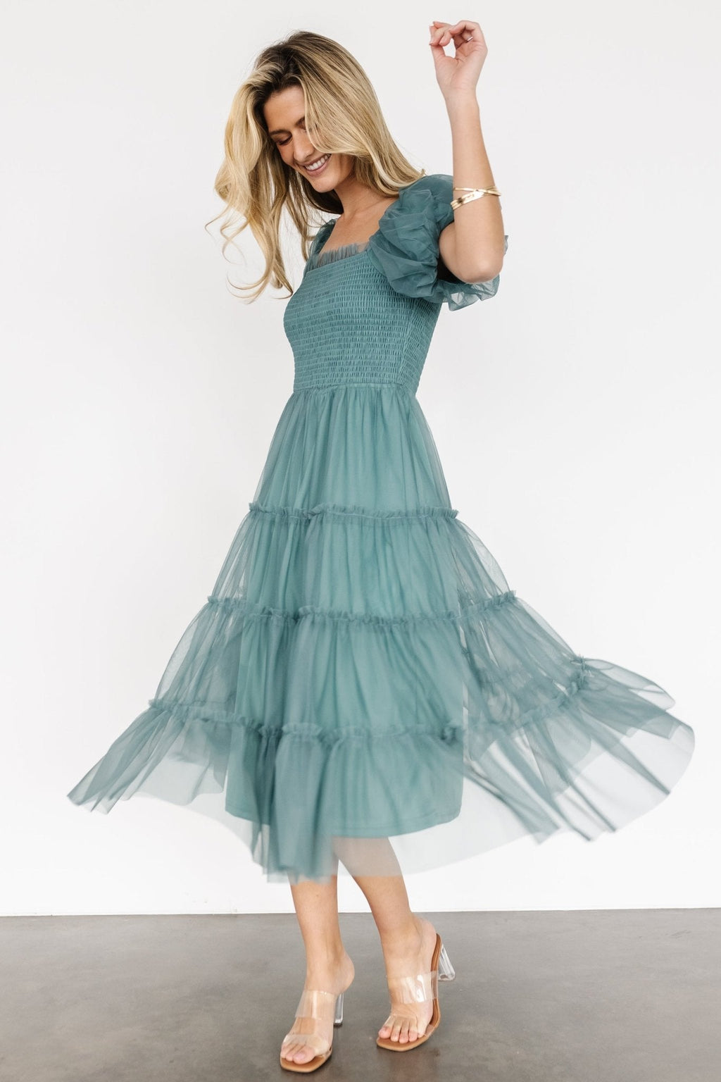 Liv Tulle Midi Dress | Eucalyptus