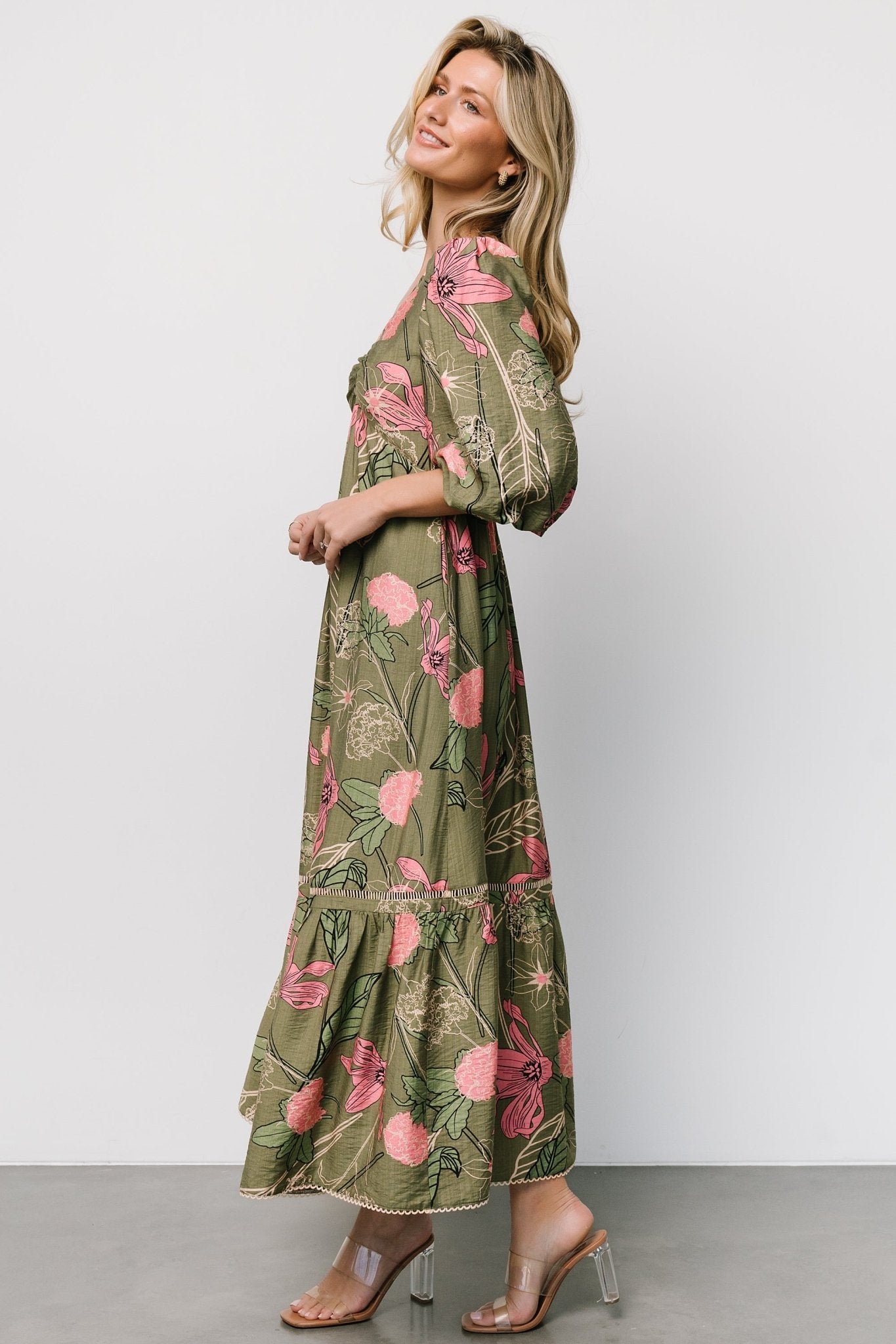 Lonna Dress | Olive + Fuschia Floral