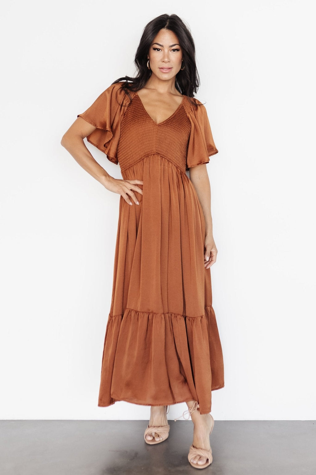 Lovell Smocked Midi Dress | Dark Copper