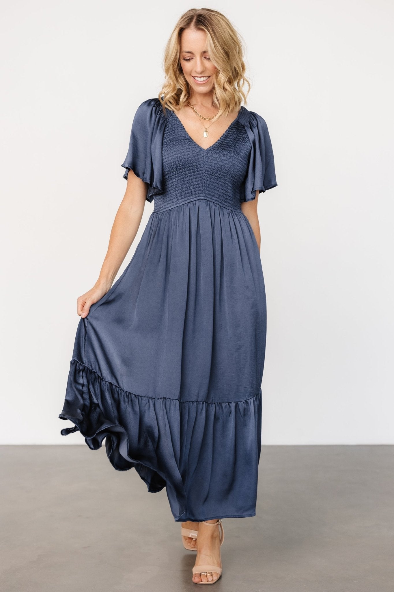 Lovell Smocked Midi Dress | Midnight Blue