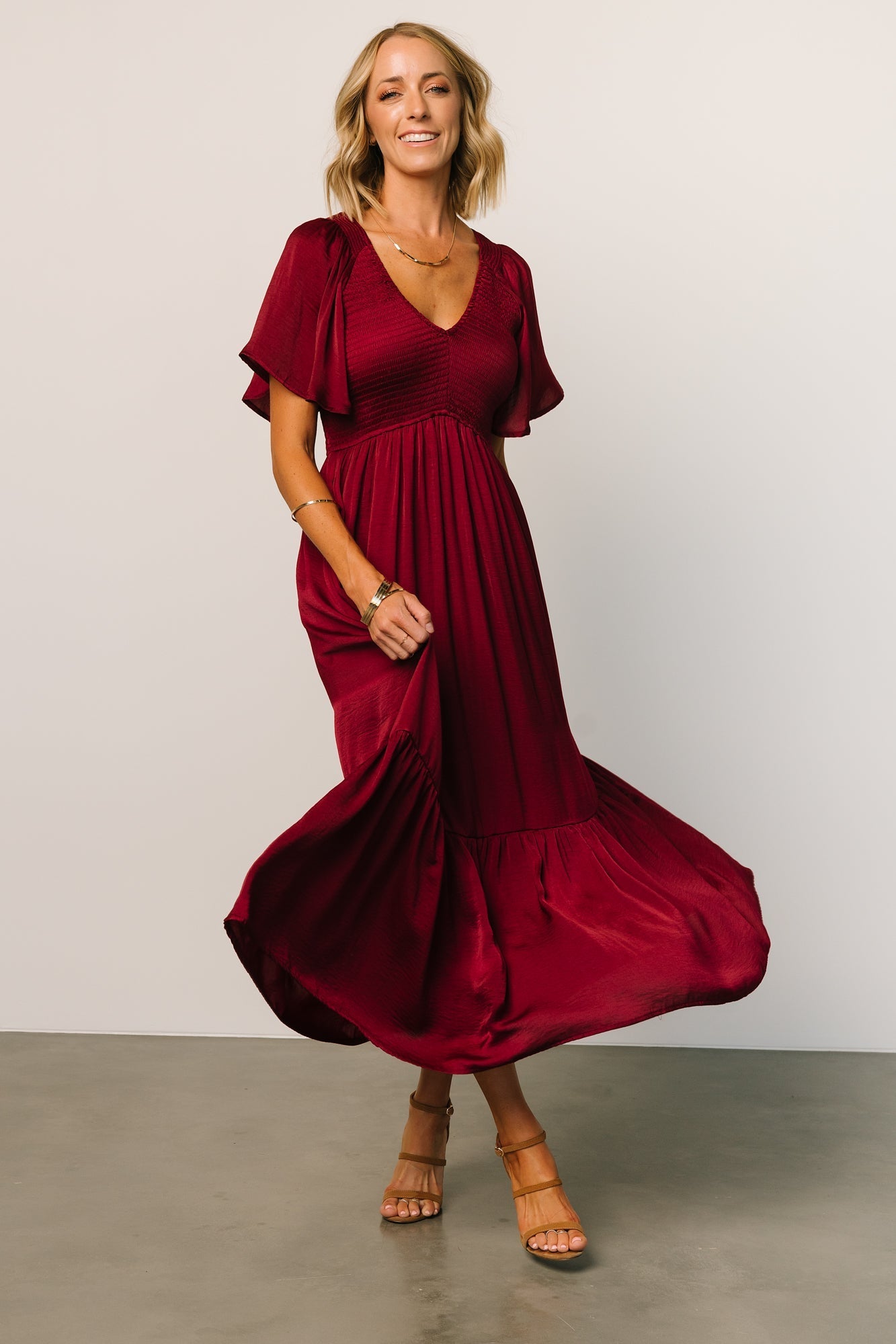 Lovell Smocked Midi Dress | Wine