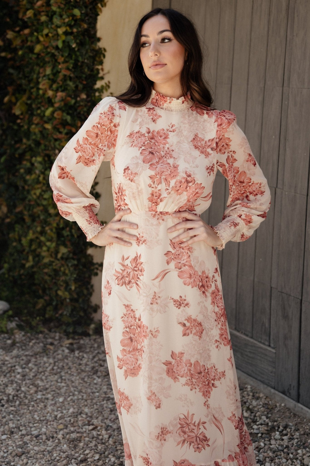 Luciana Maxi Dress | Beige + Rose