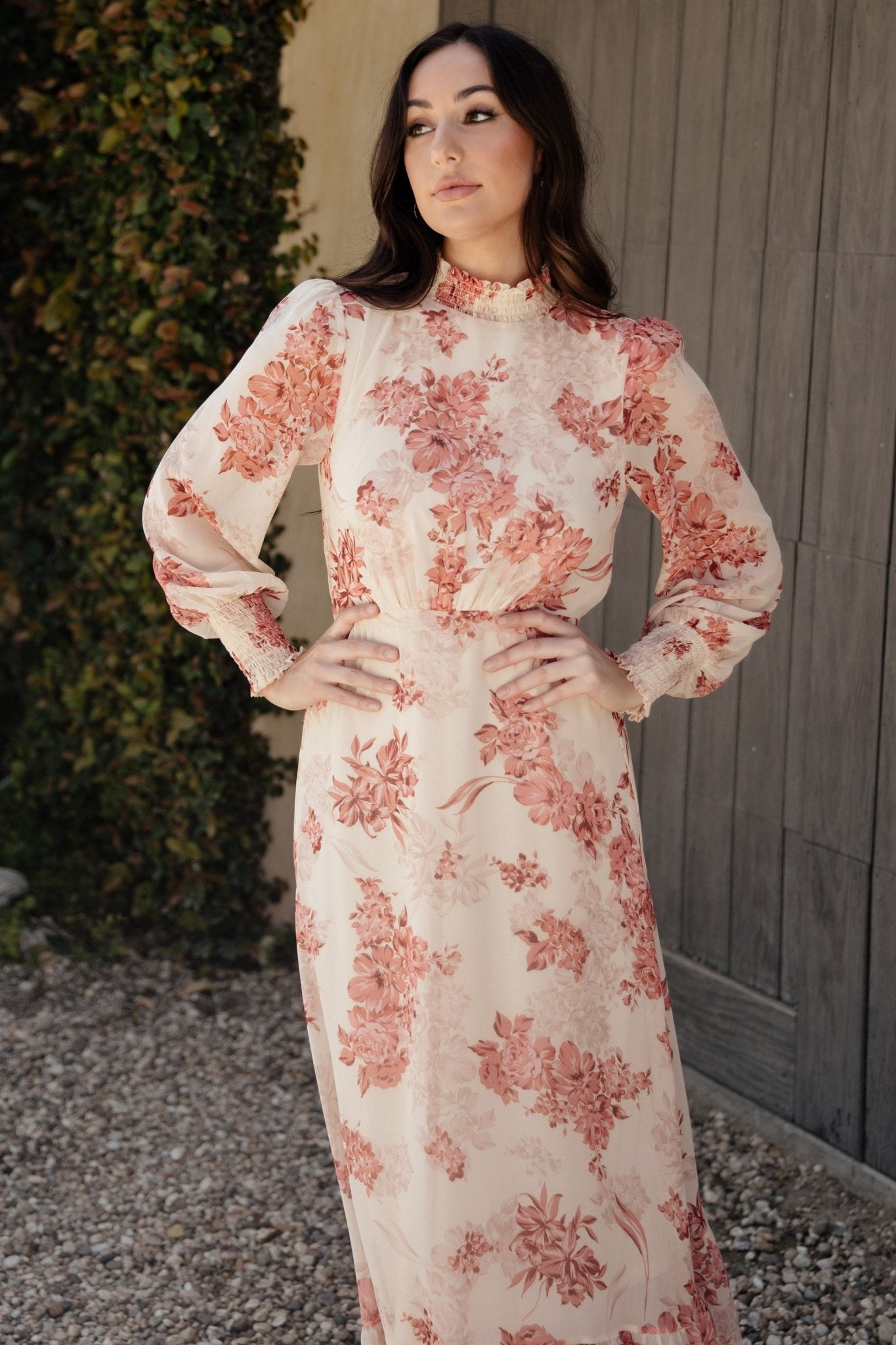 Luciana Maxi Dress | Beige + Rose