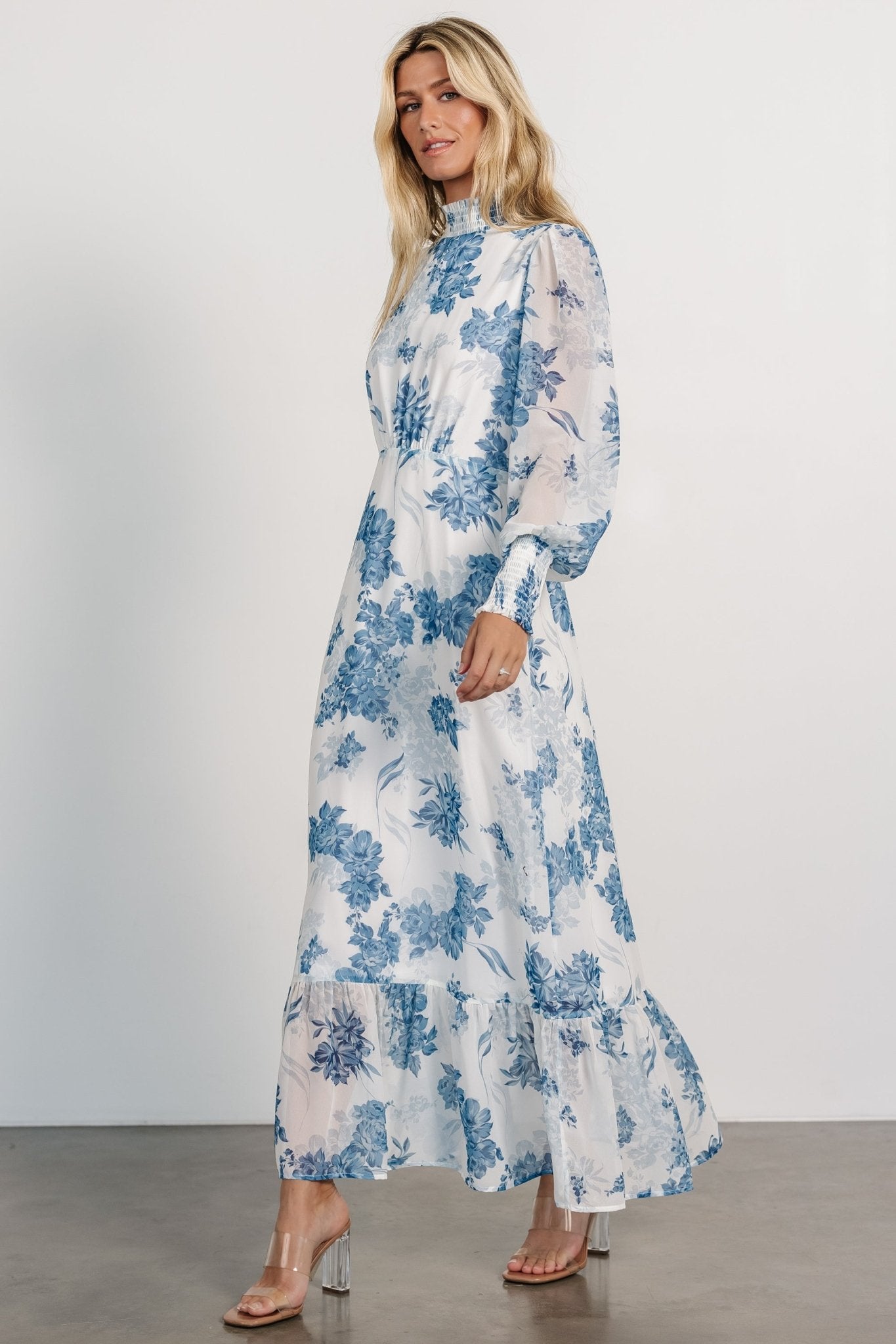 Luciana Maxi Dress | Off White + Blue