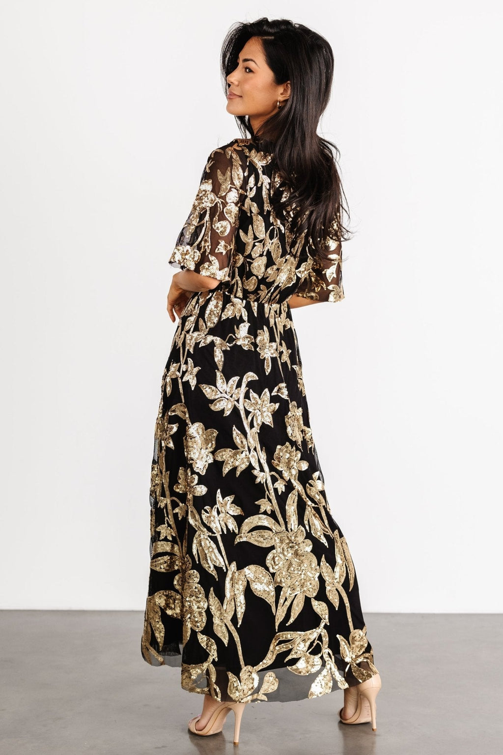 Lucy Sequin Dress | Black + Gold