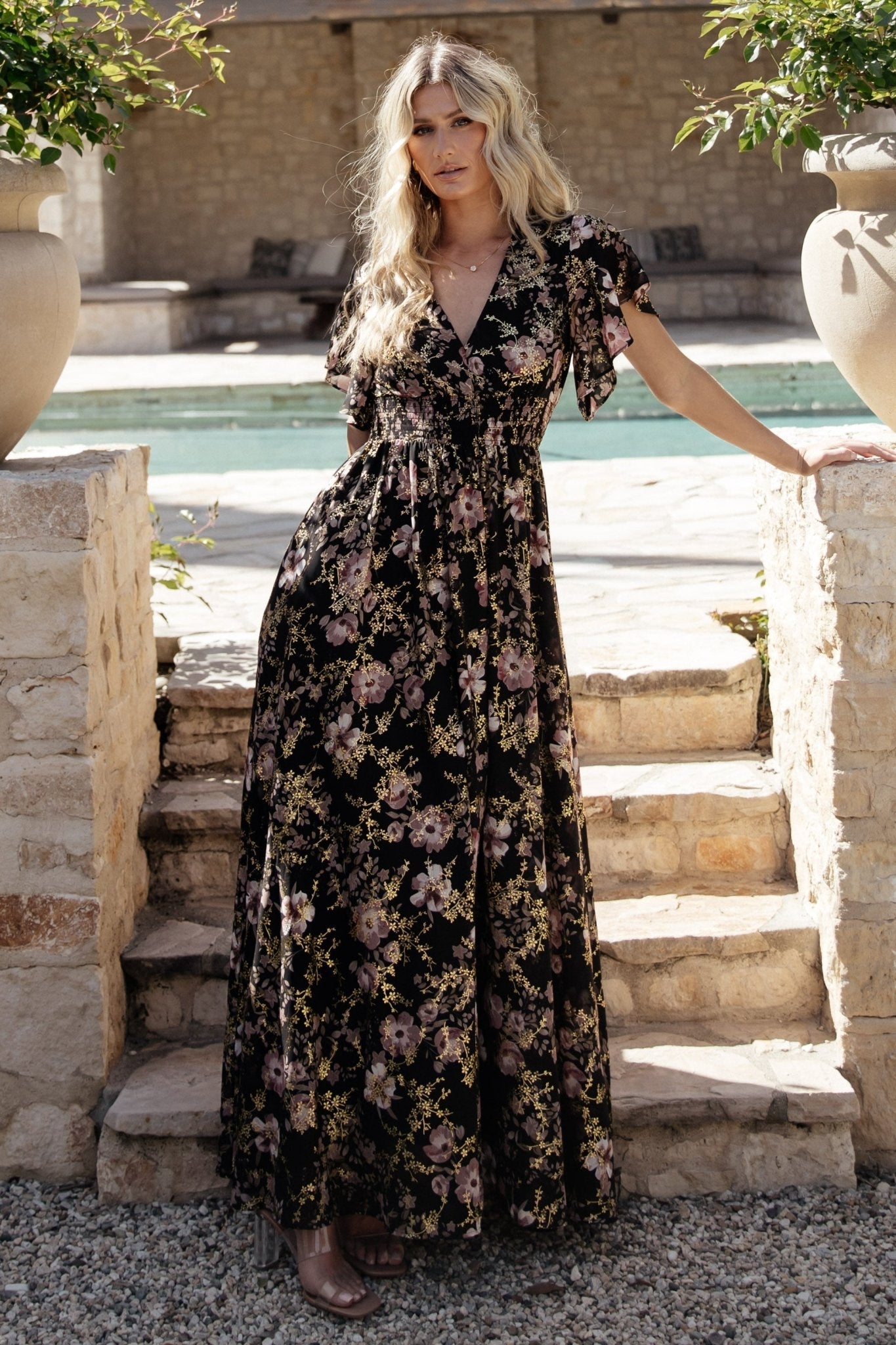 Lynlee Metallic Maxi Dress | Black + Mauve