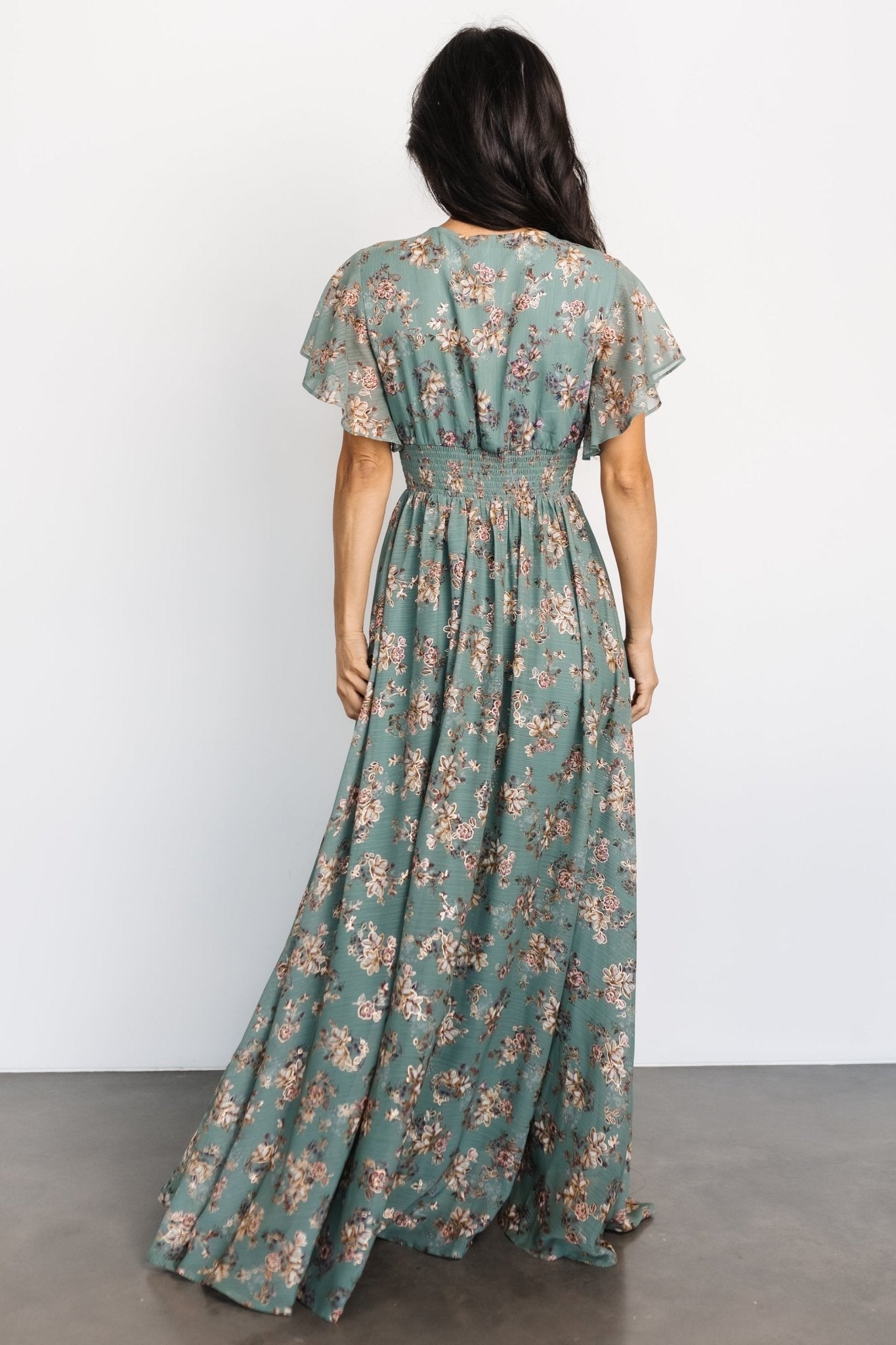 Lynlee Metallic Maxi Dress | Eucalyptus