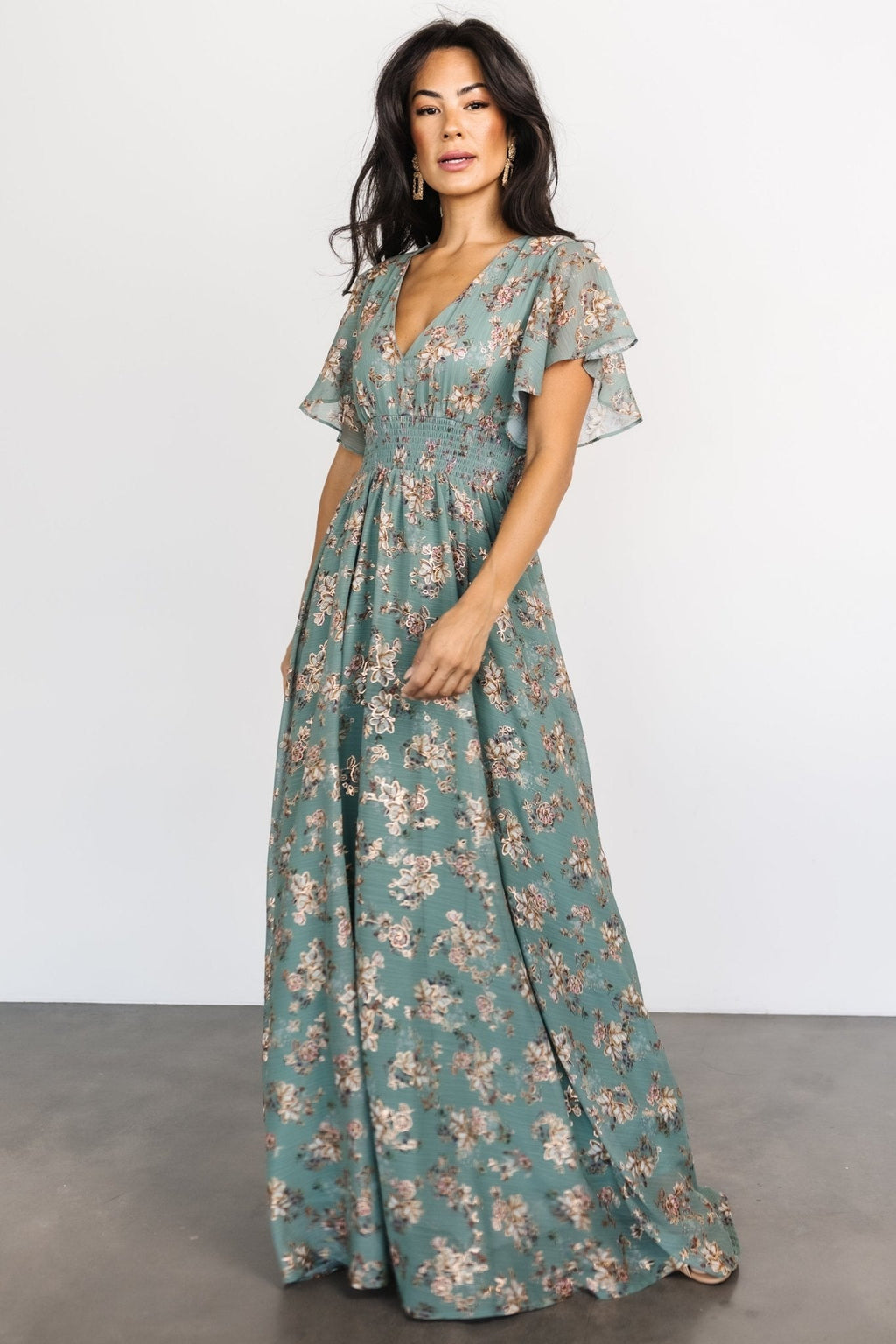 Lynlee Metallic Maxi Dress | Eucalyptus