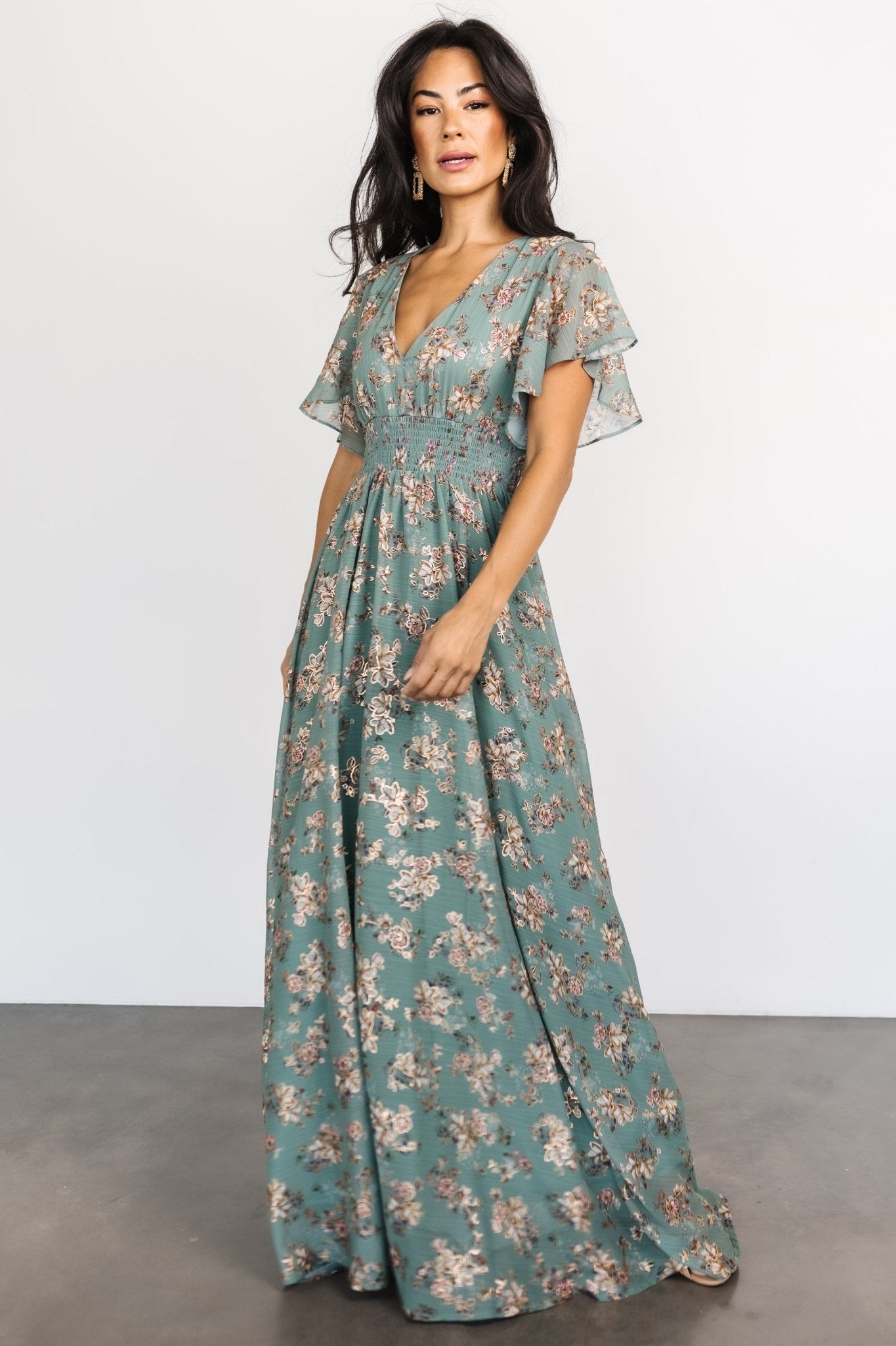 Lynlee Metallic Maxi Dress | Eucalyptus