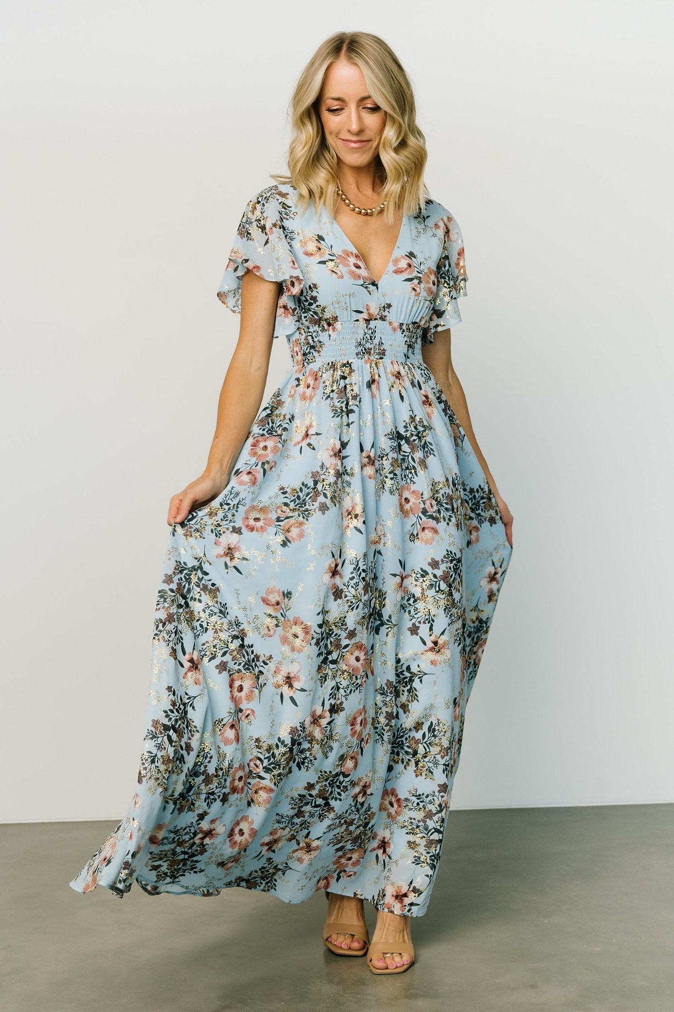 Lynlee Metallic Maxi Dress | Light Blue