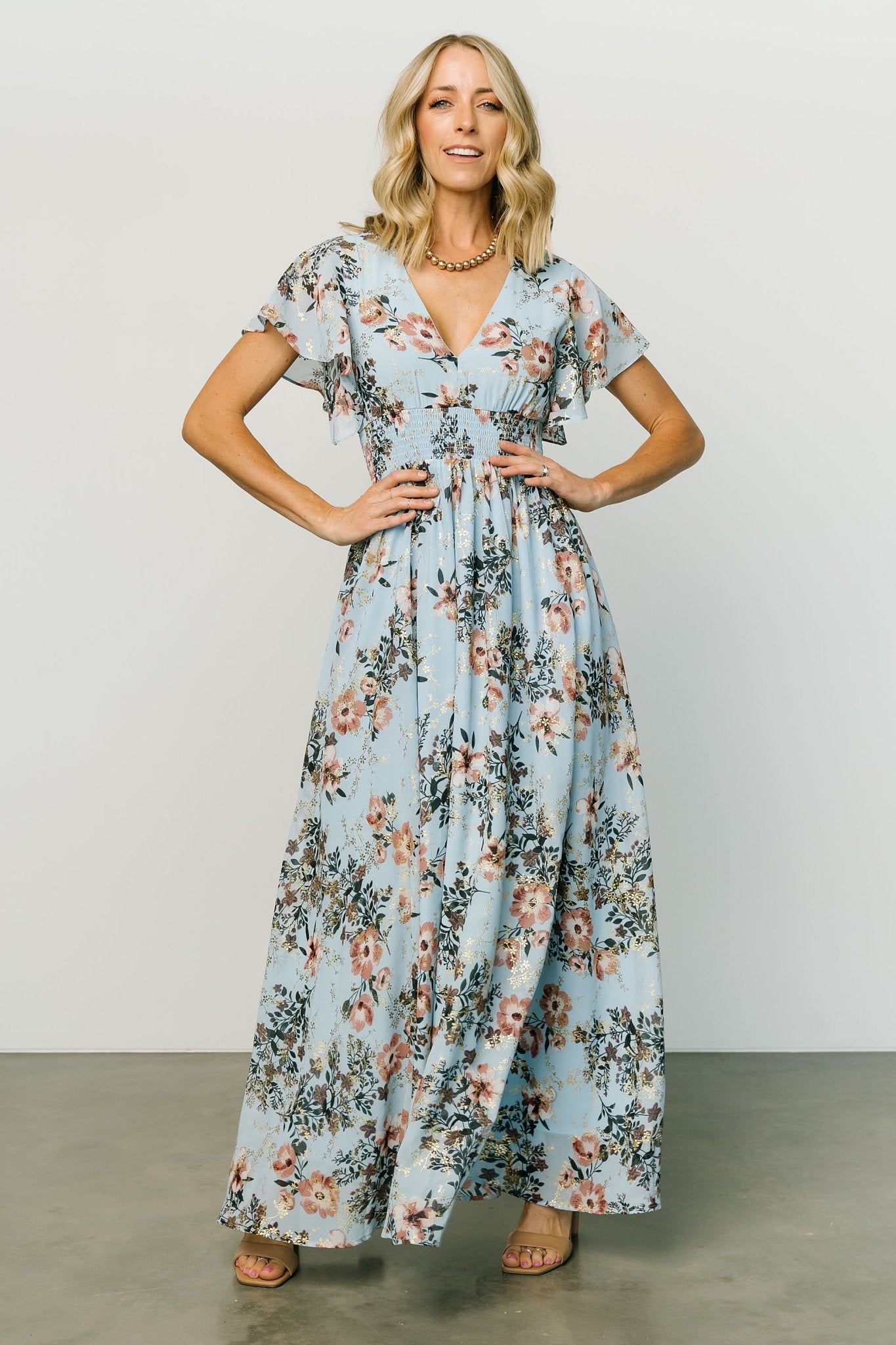 Lynlee Metallic Maxi Dress | Light Blue