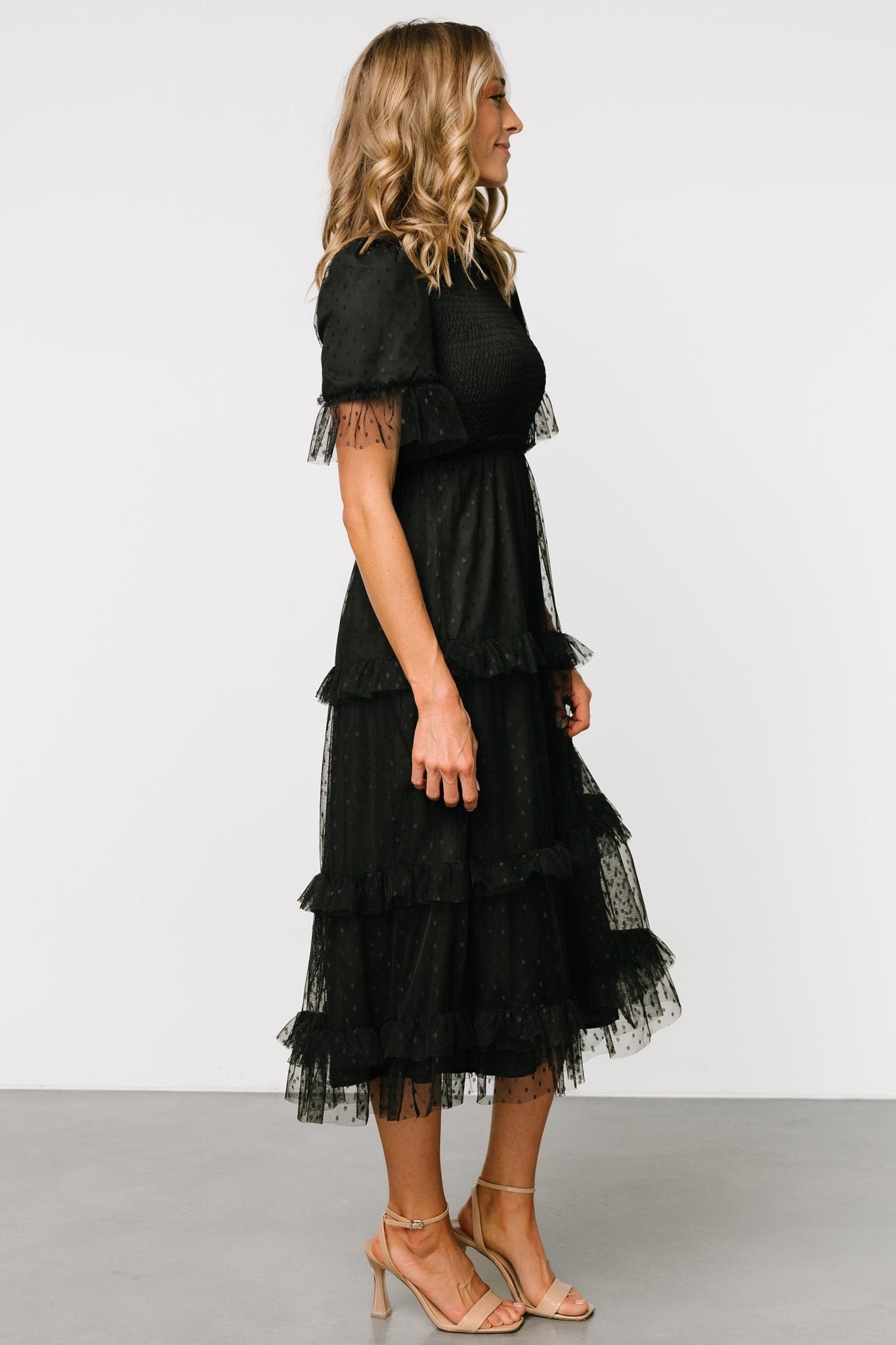 Lysandra Smocked Dot Dress | Black