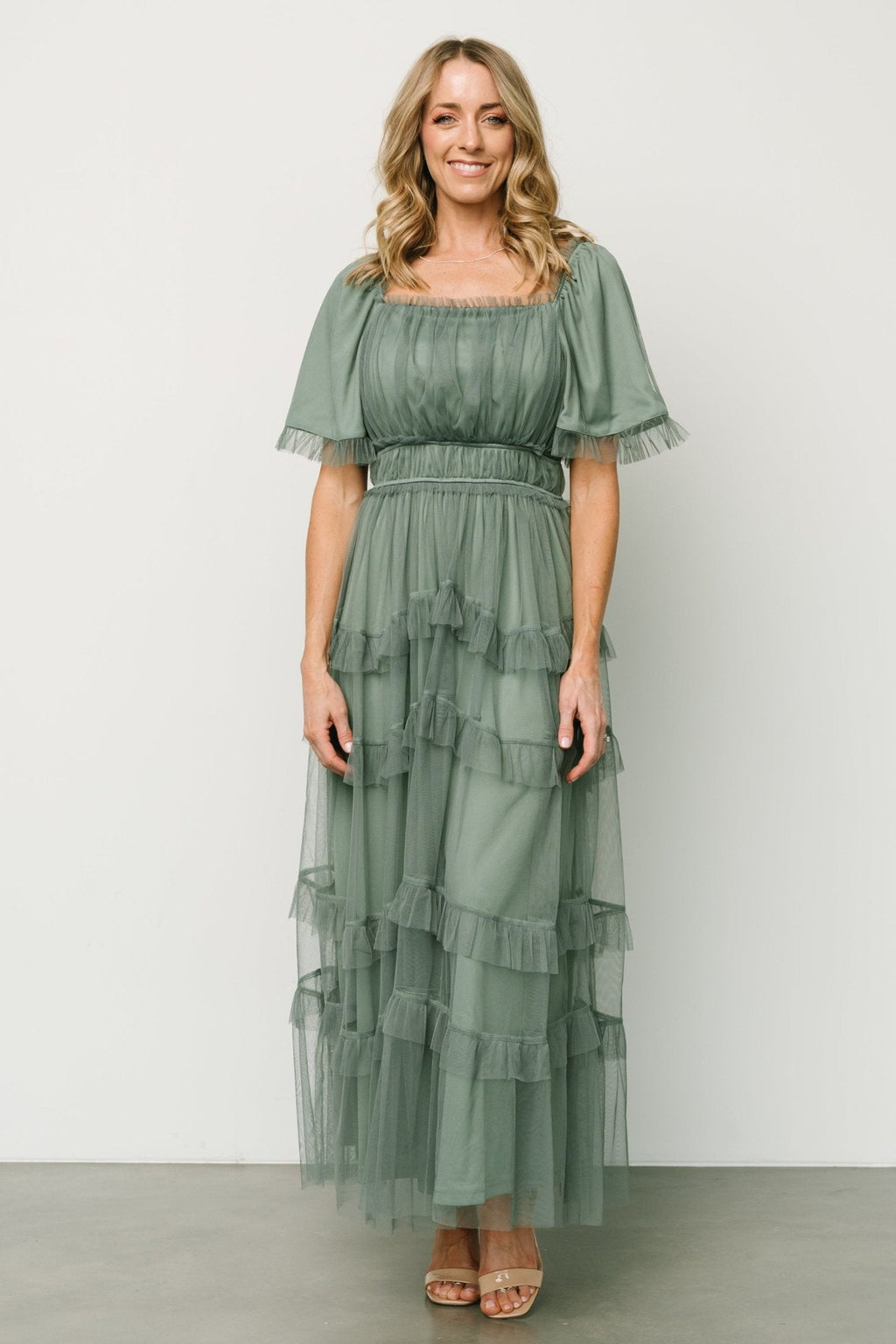 Magdalena Tulle Maxi Dress | Eucalyptus