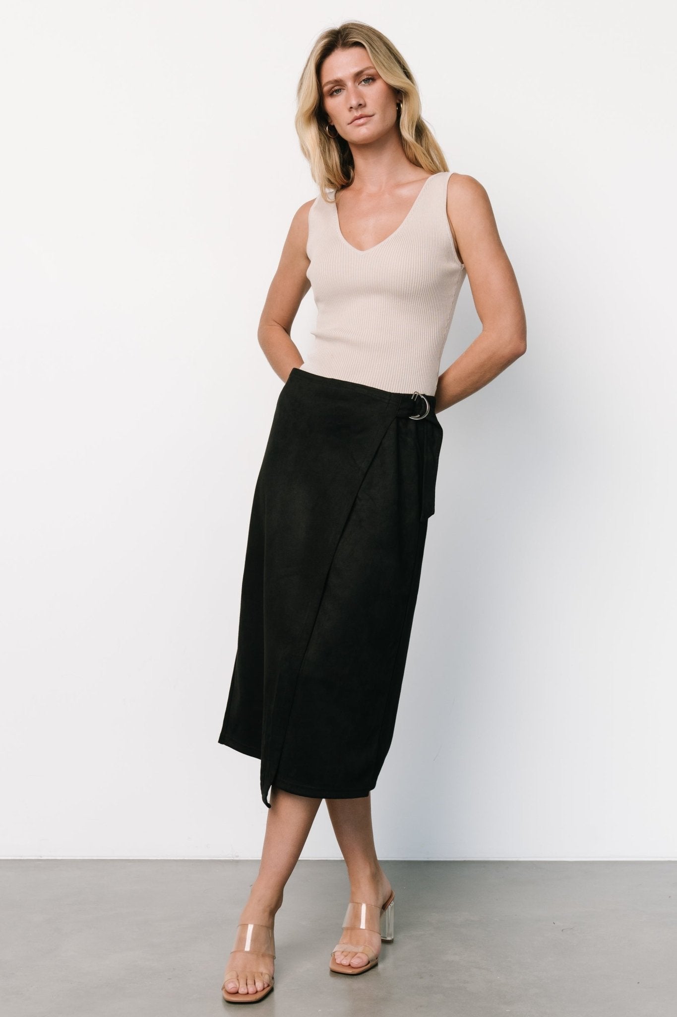Malika Faux Wrap Skirt | Black