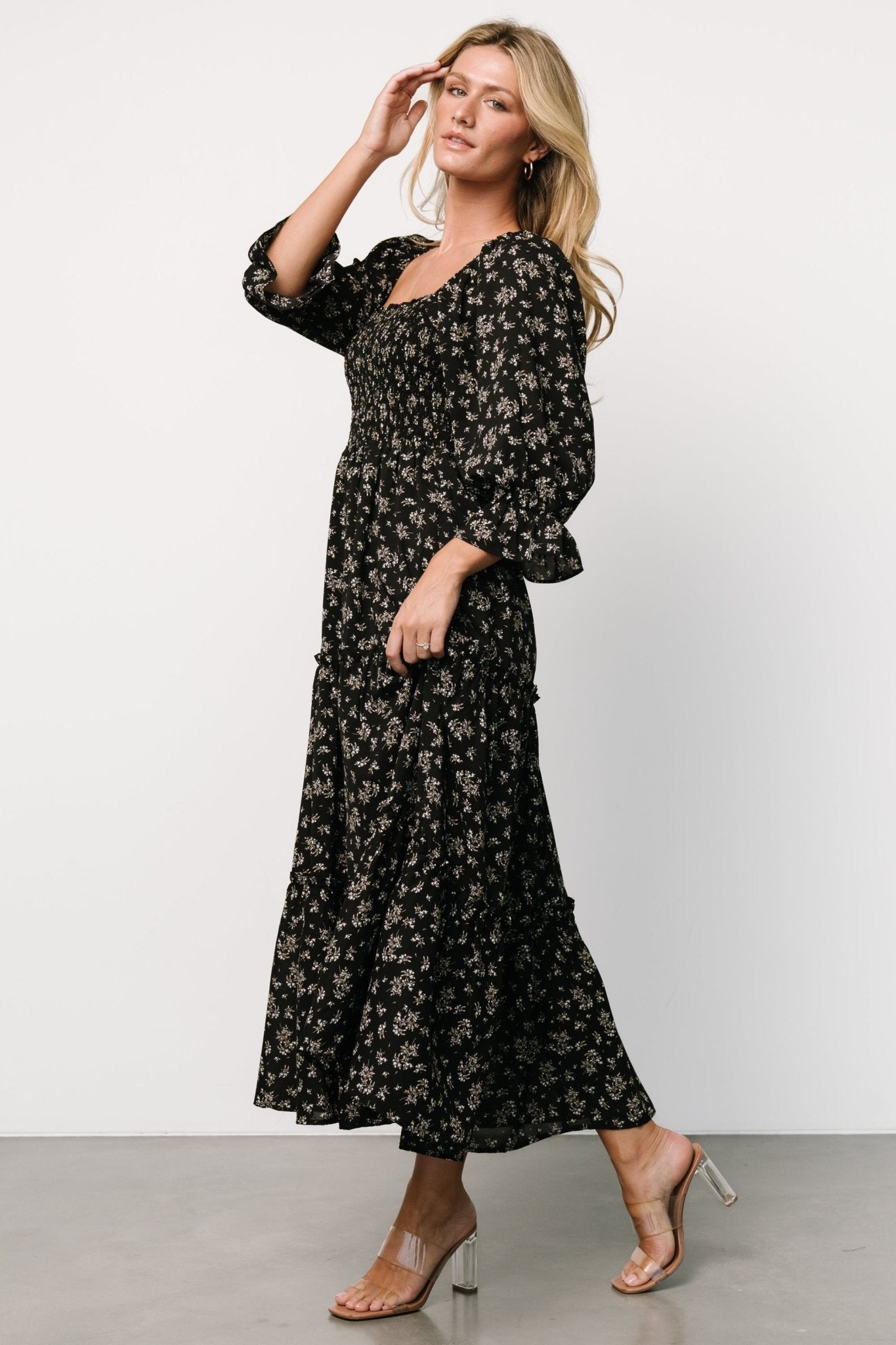 Margareta Tiered Dress | Black Floral