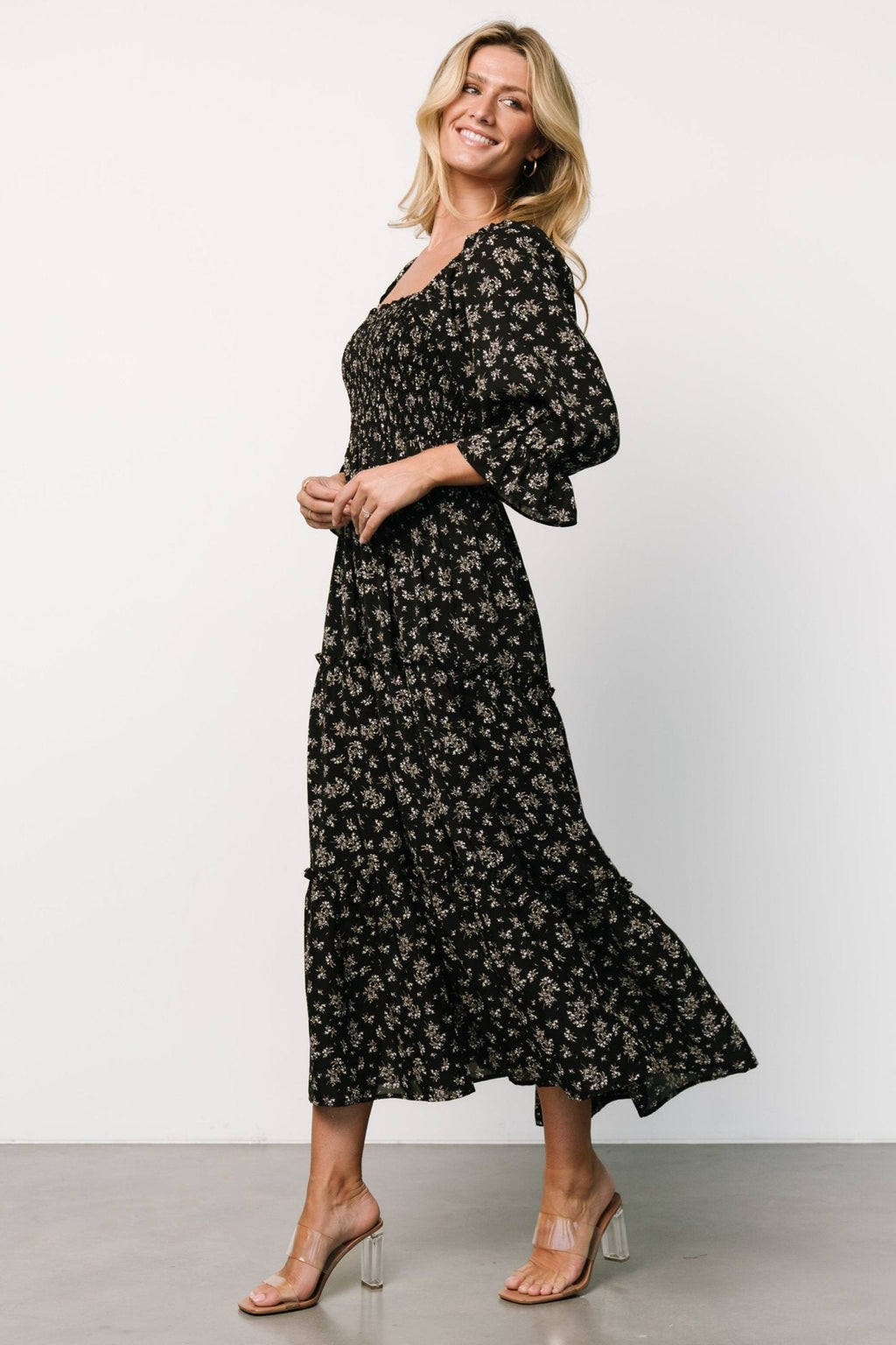 Margareta Tiered Dress | Black Floral